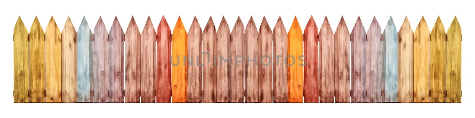 A set of various wooden fences on a transparent background, featuring long strips of wooden fences painted in different colors. The fencing is designed in a style reminiscent of a kindergarten. by SERSOL