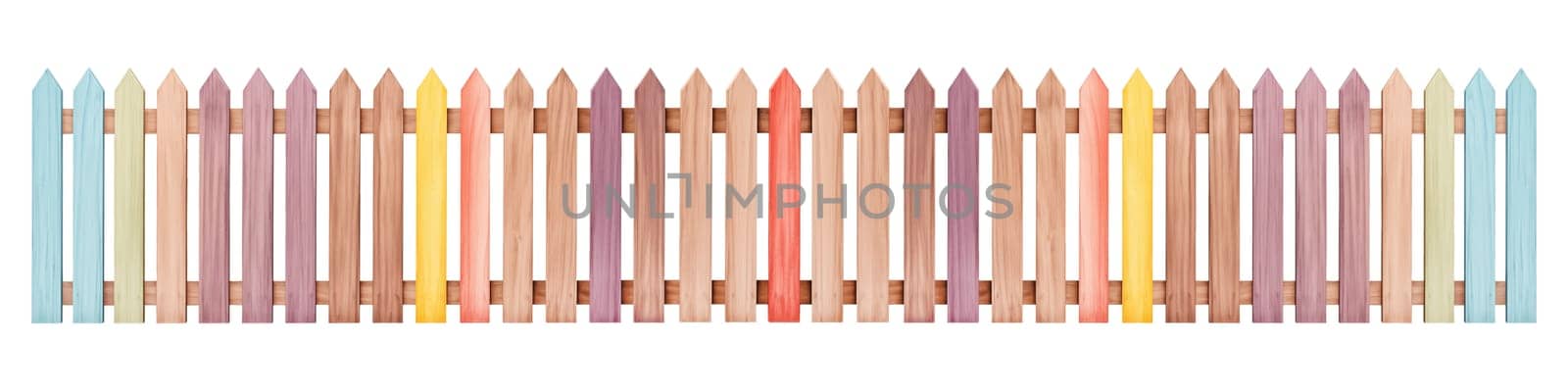 A set of various wooden fences on a transparent background, featuring long strips of wooden fences painted in different colors. The fencing is designed in a style reminiscent of a kindergarten. by SERSOL