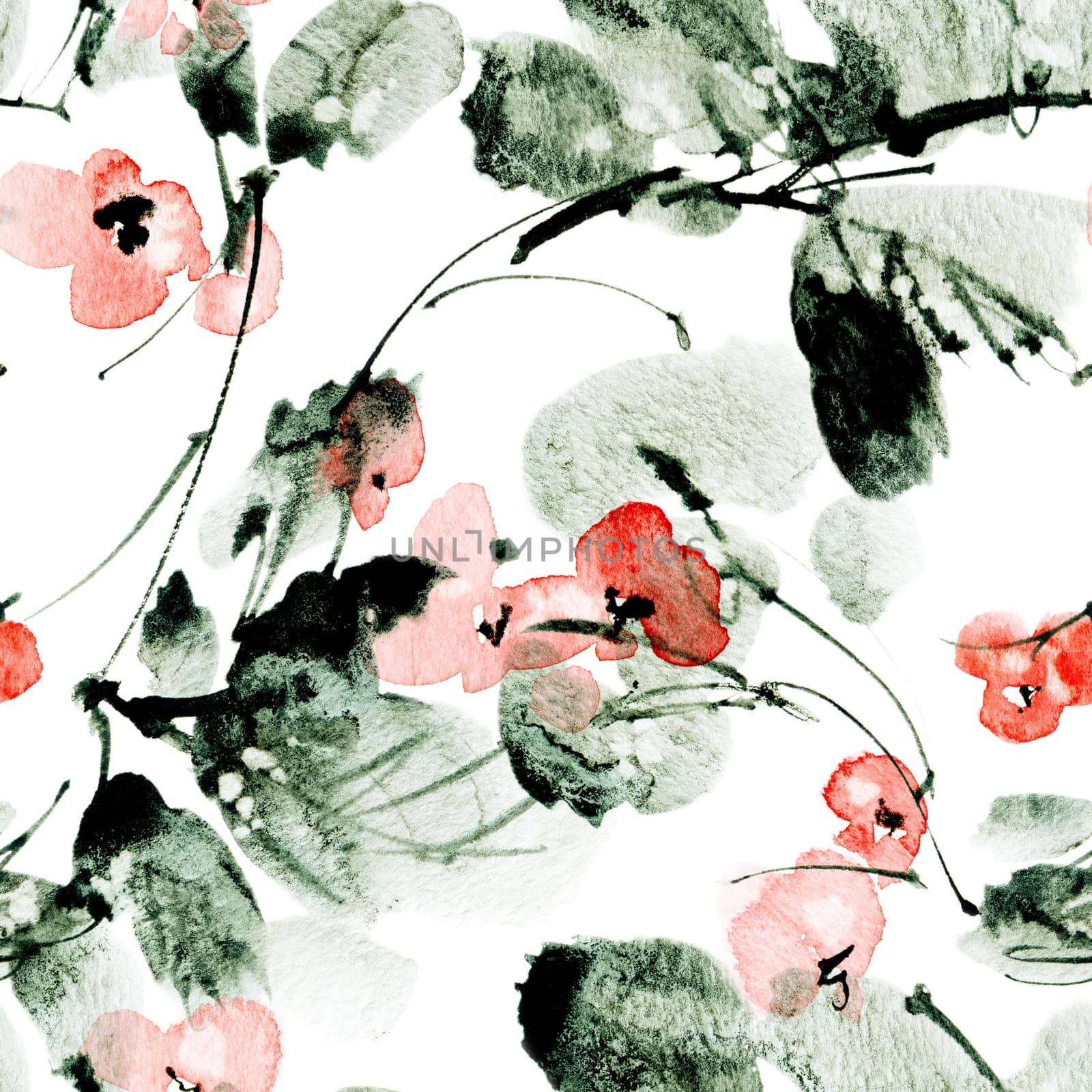 Watercolor blossom tree pattern by Olatarakanova