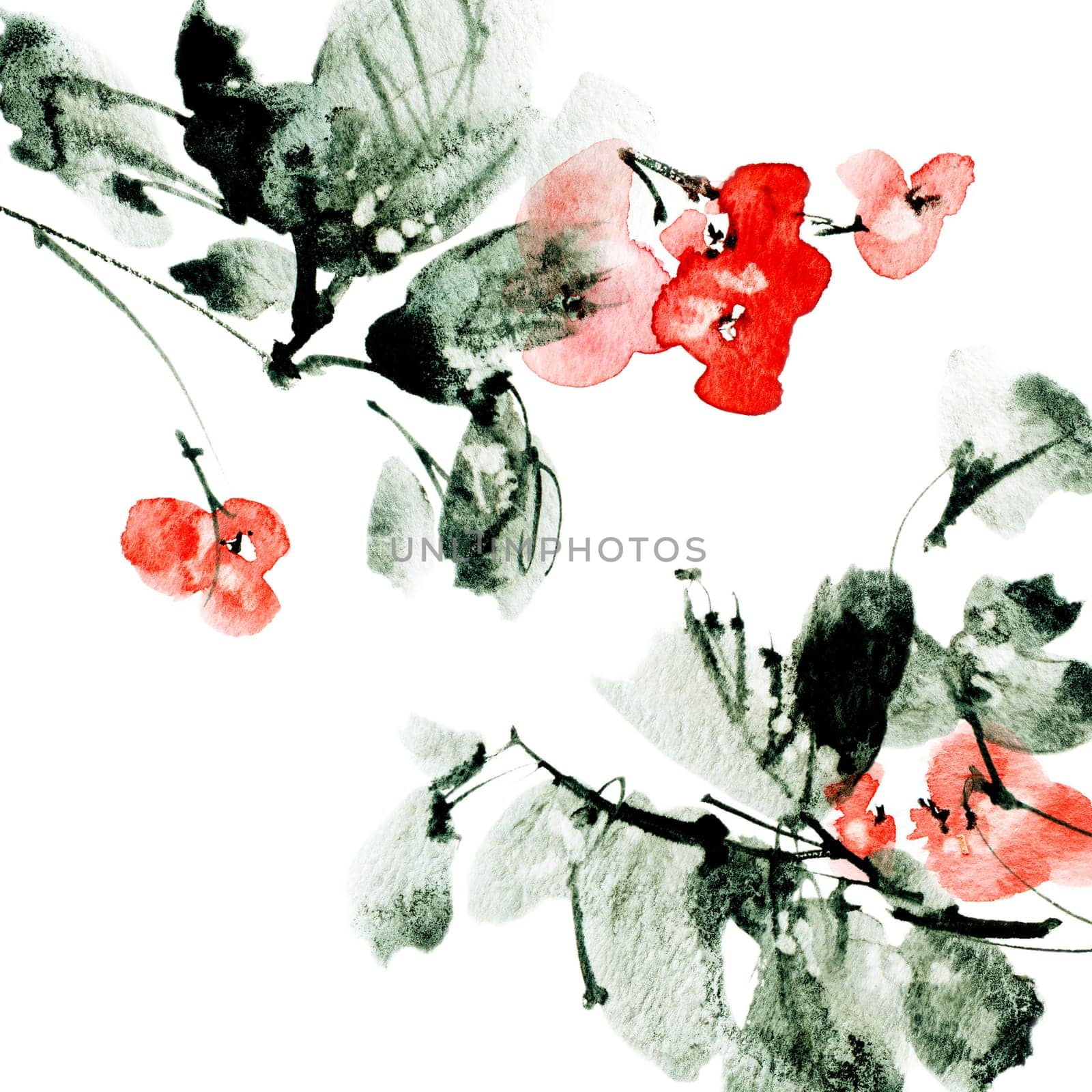 Watercolor blossom tree branch by Olatarakanova