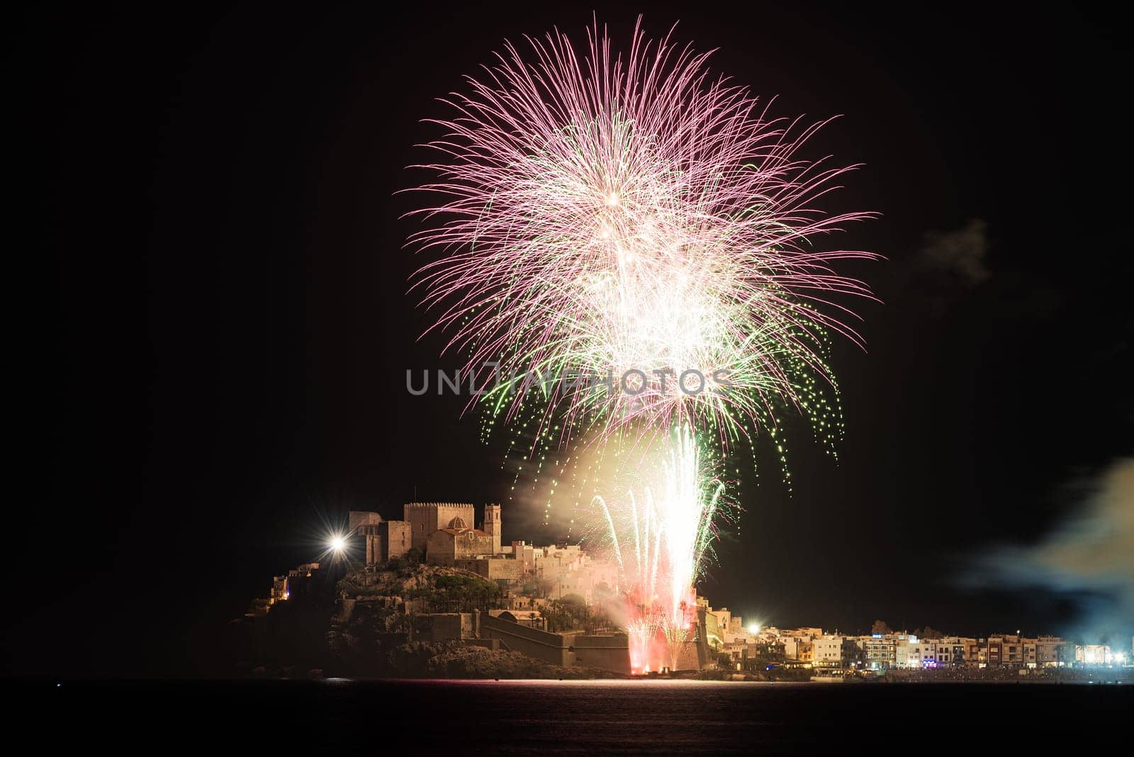 Nocturnal Fiesta: Peniscola Castle Fireworks Spectacle by raul_ruiz