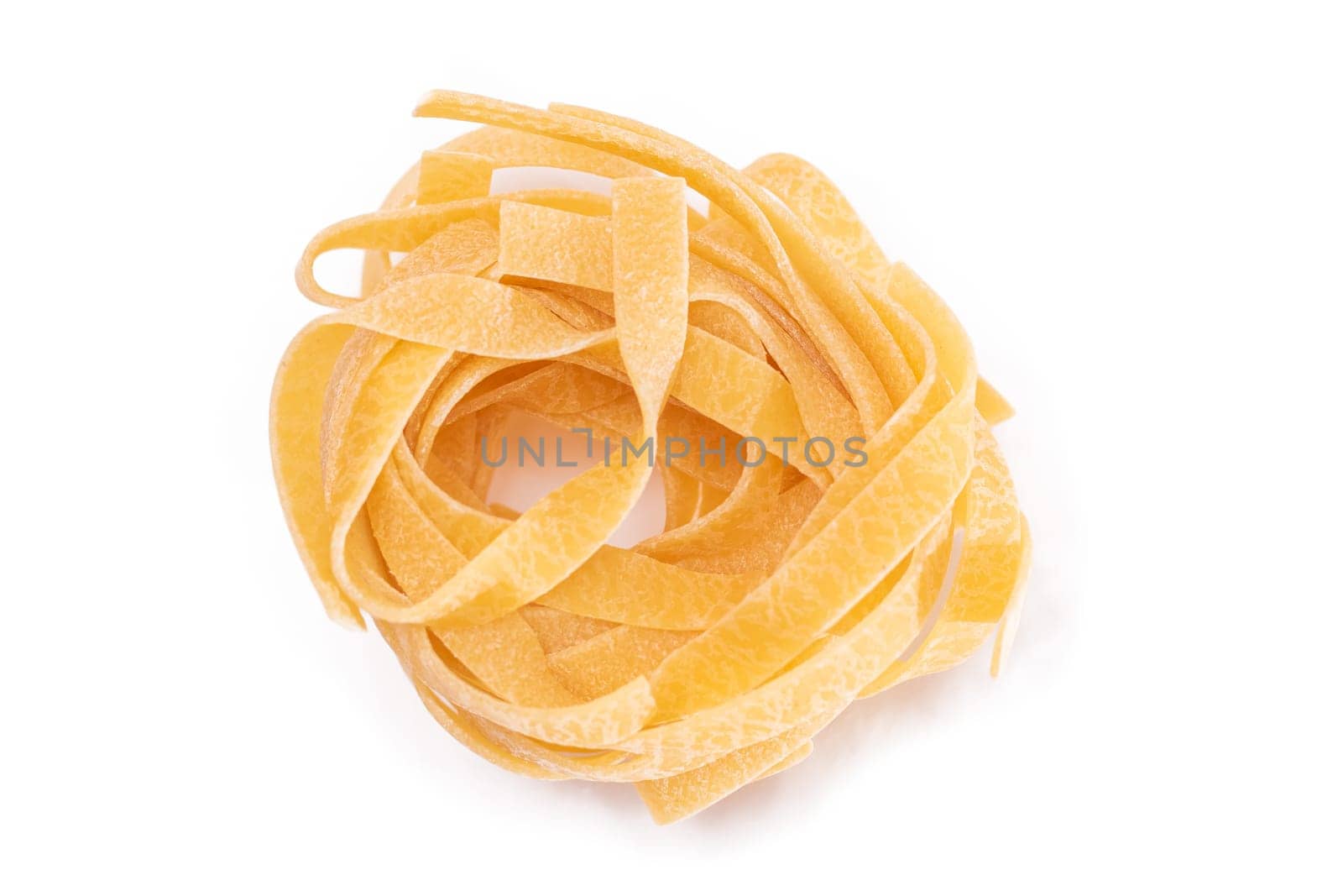 One Classic Italian Raw Egg Fettuccine - Isolated on White Background by InfinitumProdux