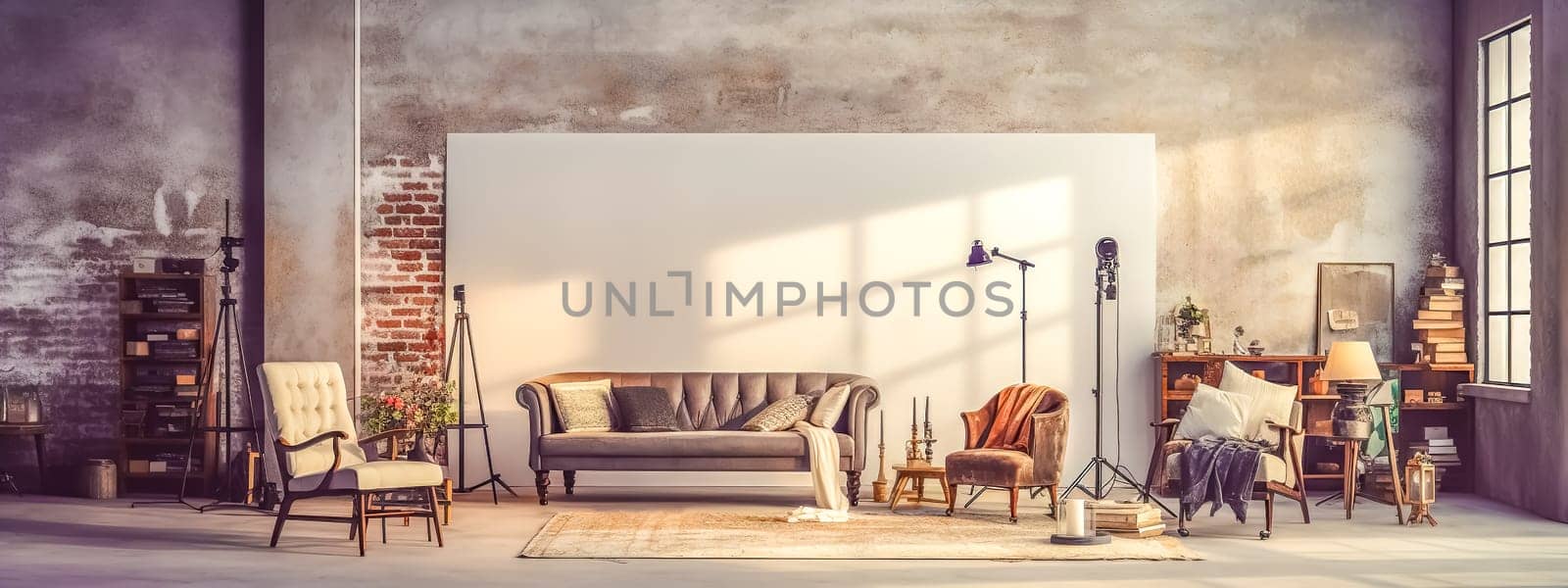 attractive interior with furniture, photo video studio for creative makers, banner by Edophoto