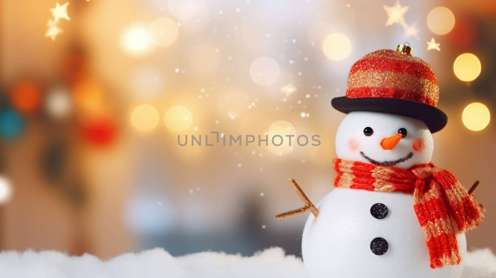 A festive snowman, adorned with a cozy hat and scarf, stands tall in the winter wonderland, bringing joy and magic to the christmas season - generative AI