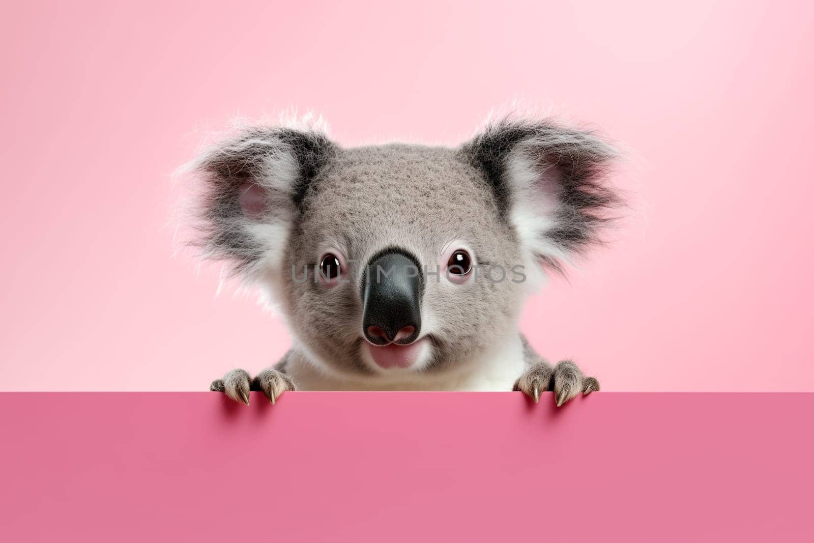 Funny koala isolated on light pink background. Concept of funny animals from zoo or safari. Banner with koala and copy space by esvetleishaya