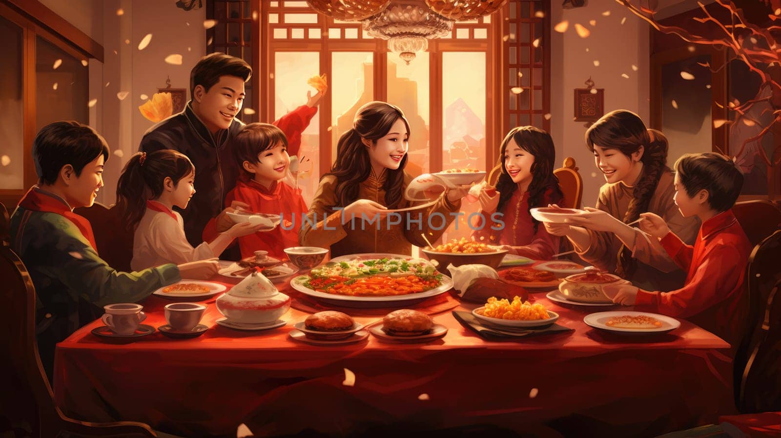 On the Chinese New Year reunion Night, the Spring Festival Dinner, the family to be warm and reunited together.