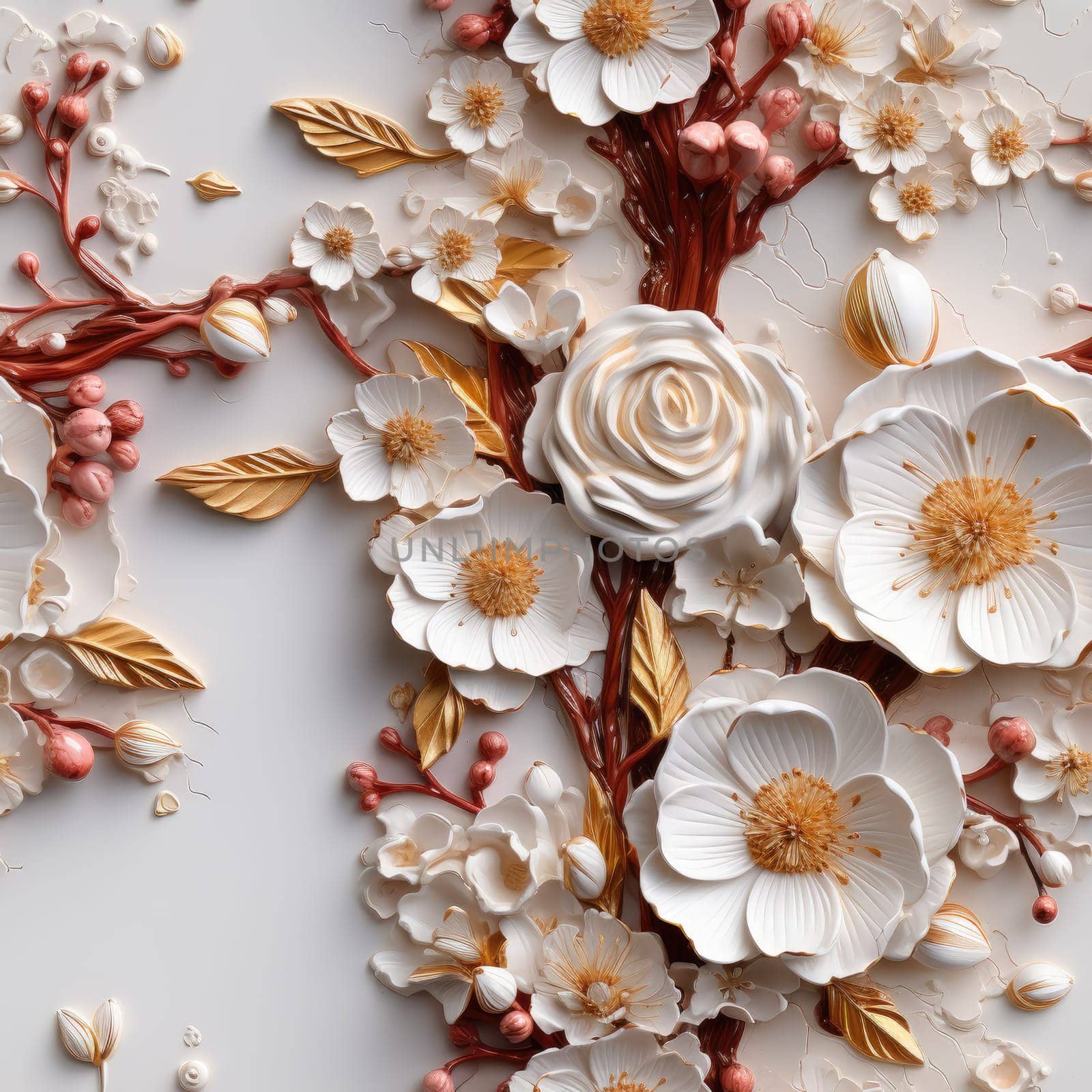 Floral Pattern with colourful big peony flowers, classic baroque peony flowers with petals, leaves and buds, seamless.