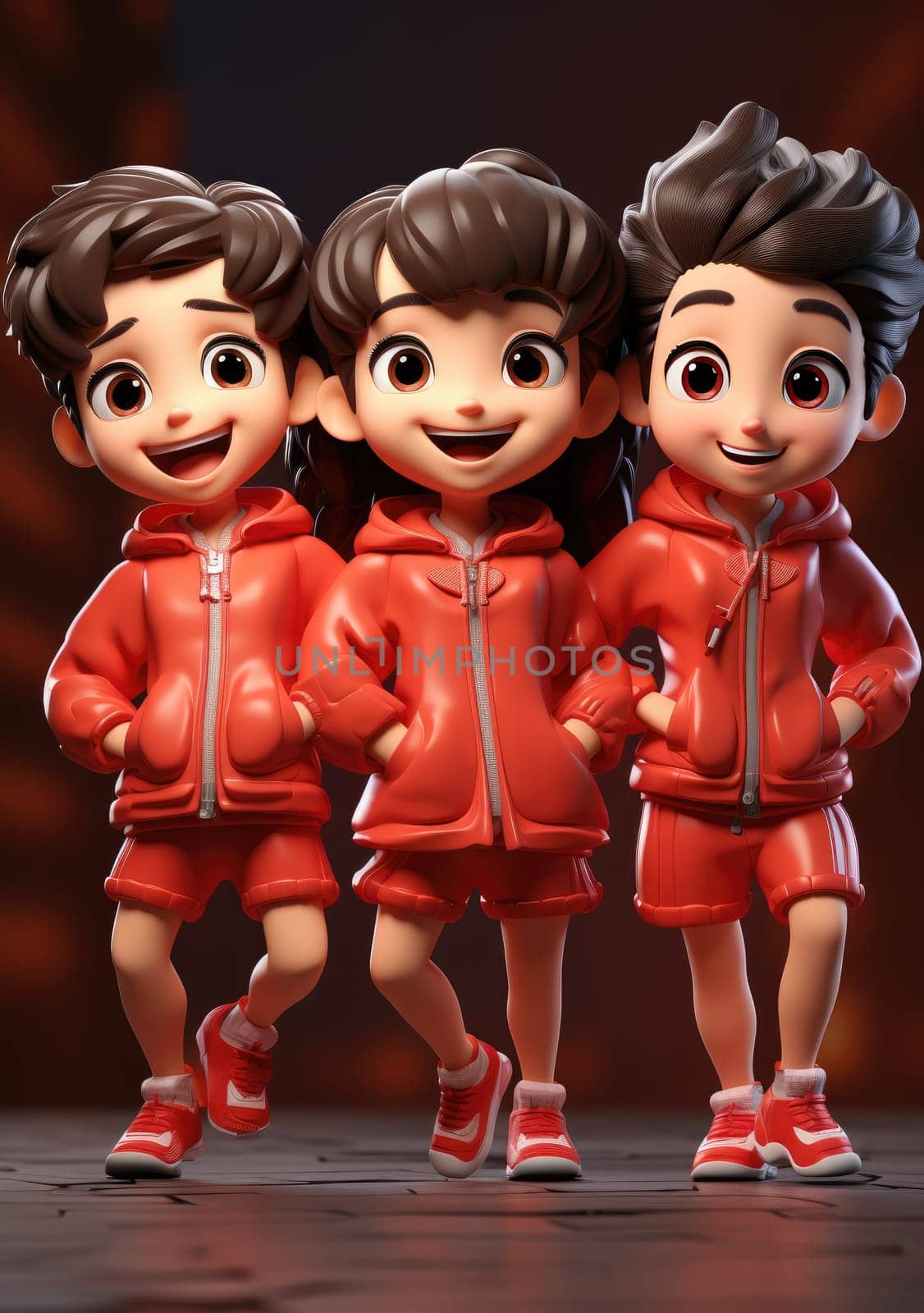 cute of character kids group friends on red chines culture suit of Chinese new year celebration concept with happy and funny.