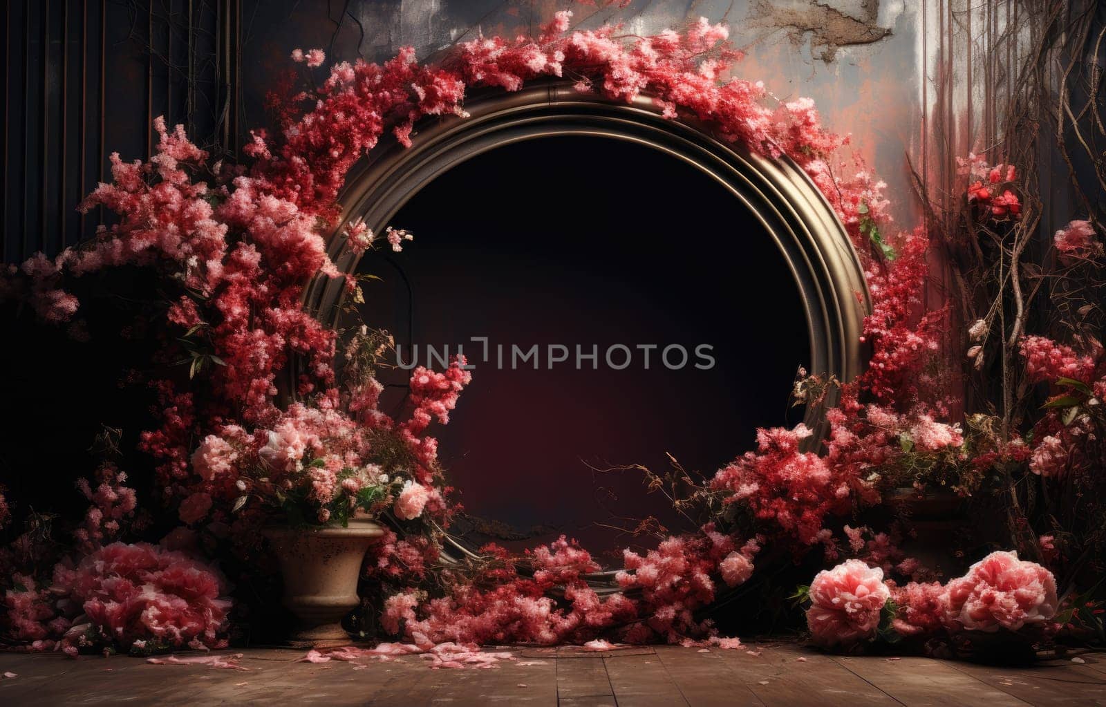 floral hoop digital backdrops. shoot set up with prop Flower and wood backdrop. Flower on hanging round