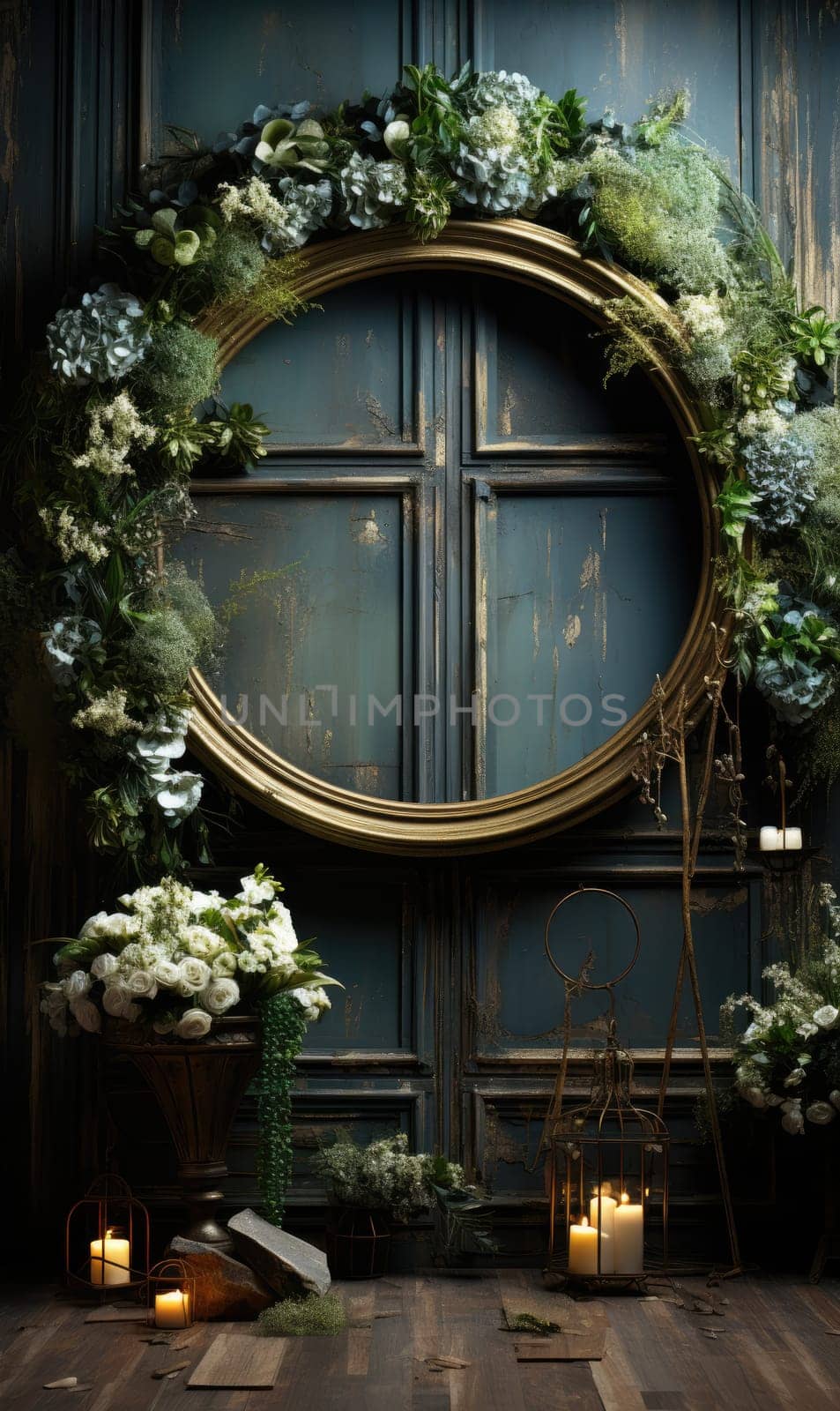 floral hoop digital backdrops. shoot set up with prop Flower and wood backdrop. Flower on hanging round