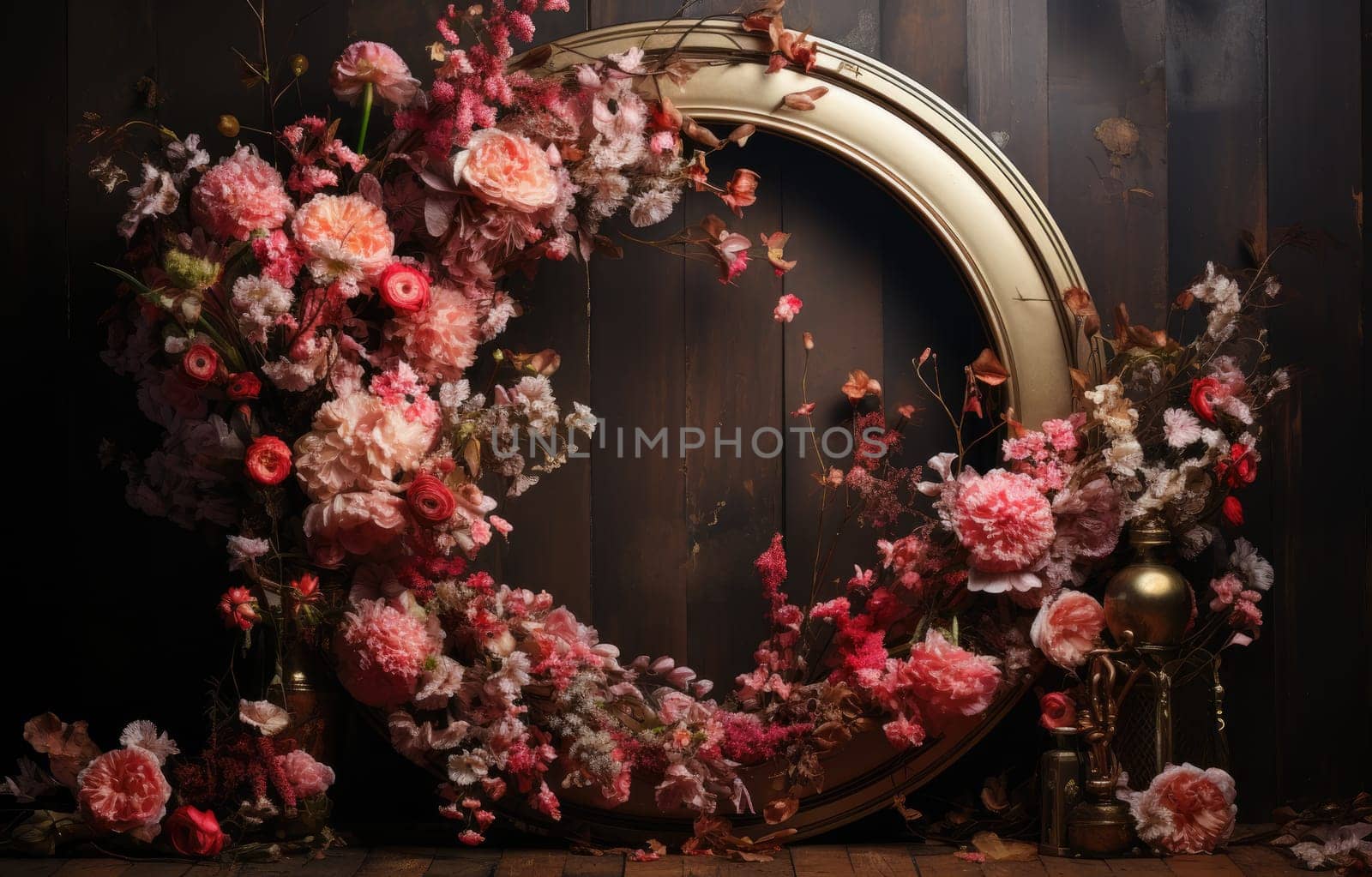 floral hoop digital backdrops. shoot set up with prop Flower and wood backdrop.