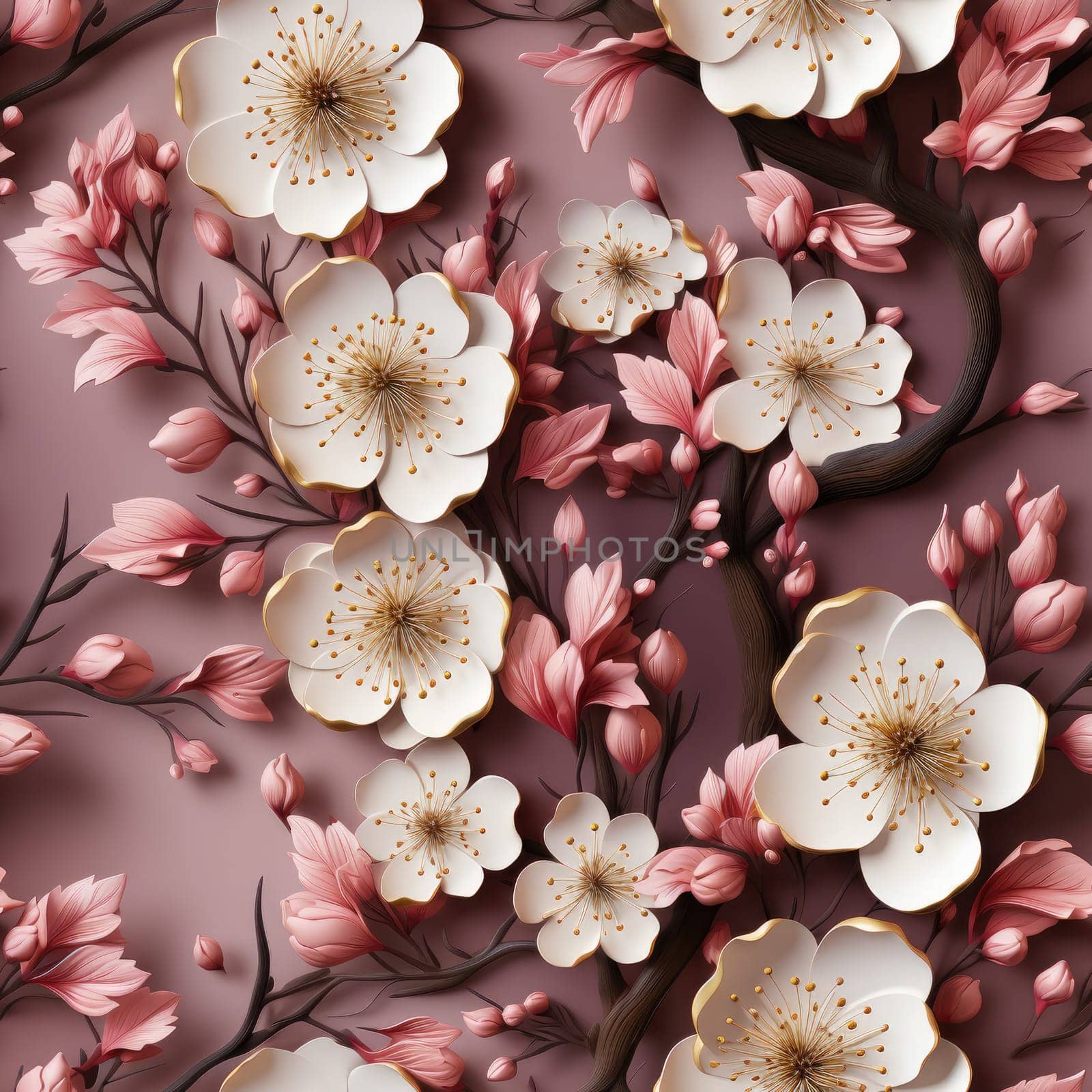 Floral Pattern with colourful big peony flowers, classic baroque peony flowers with petals, leaves and buds, seamless.