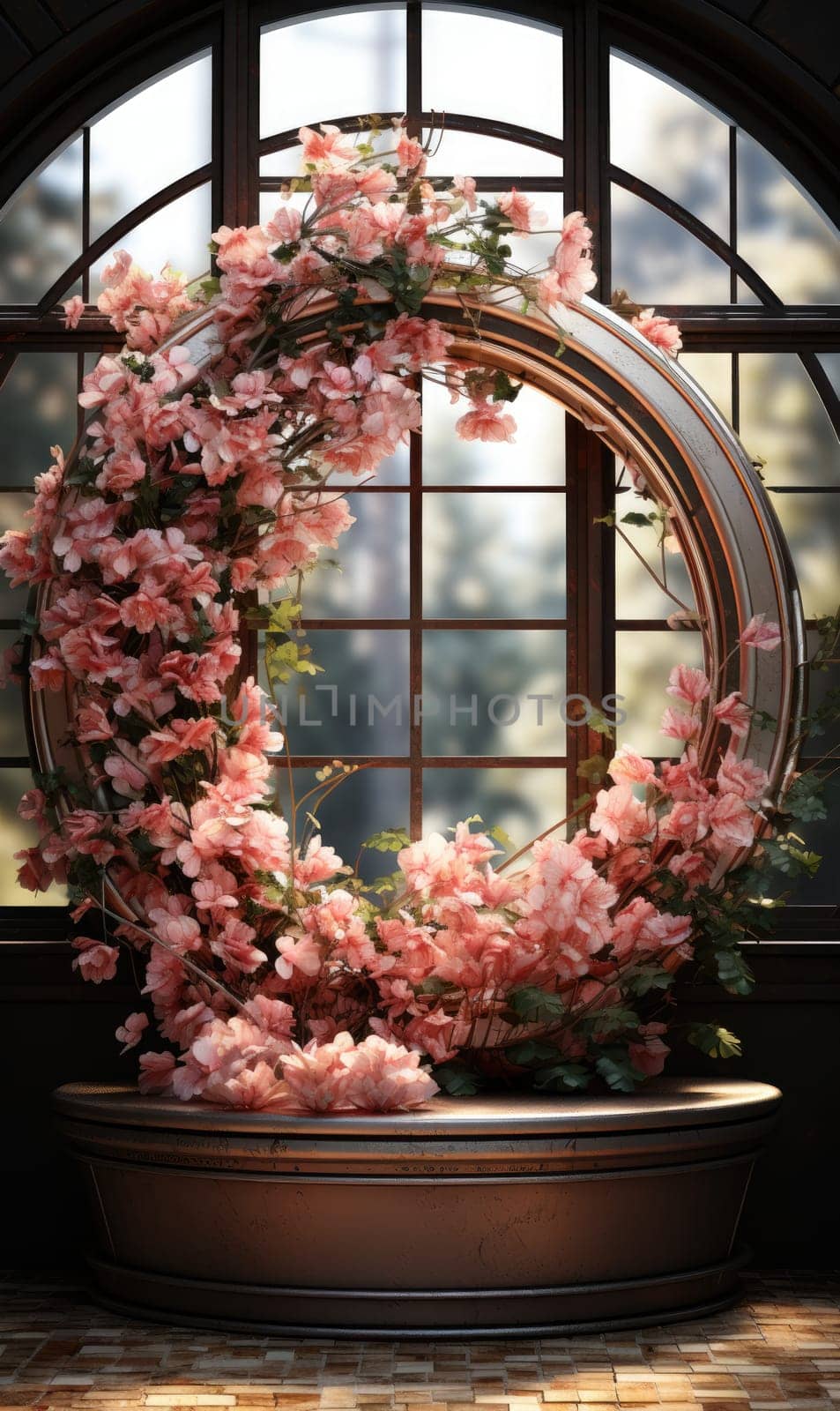 floral hoop digital backdrops. shoot set up with prop Flower and wood backdrop. Flower on hanging round