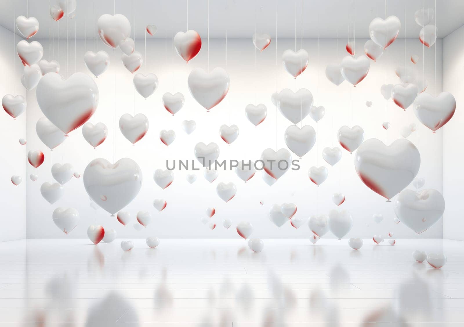 floating hearts in a white studio, backdrop by PeaceYAY