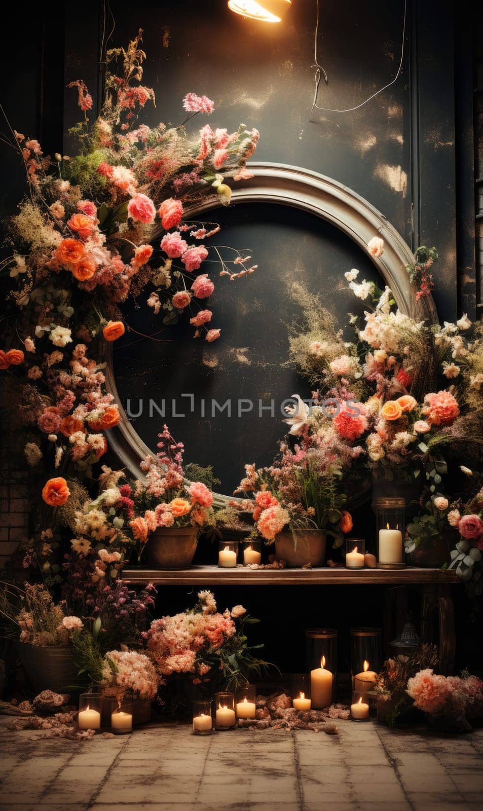 floral hoop digital backdrops. shoot set up with prop Flower and wood backdrop. Flower on hanging round