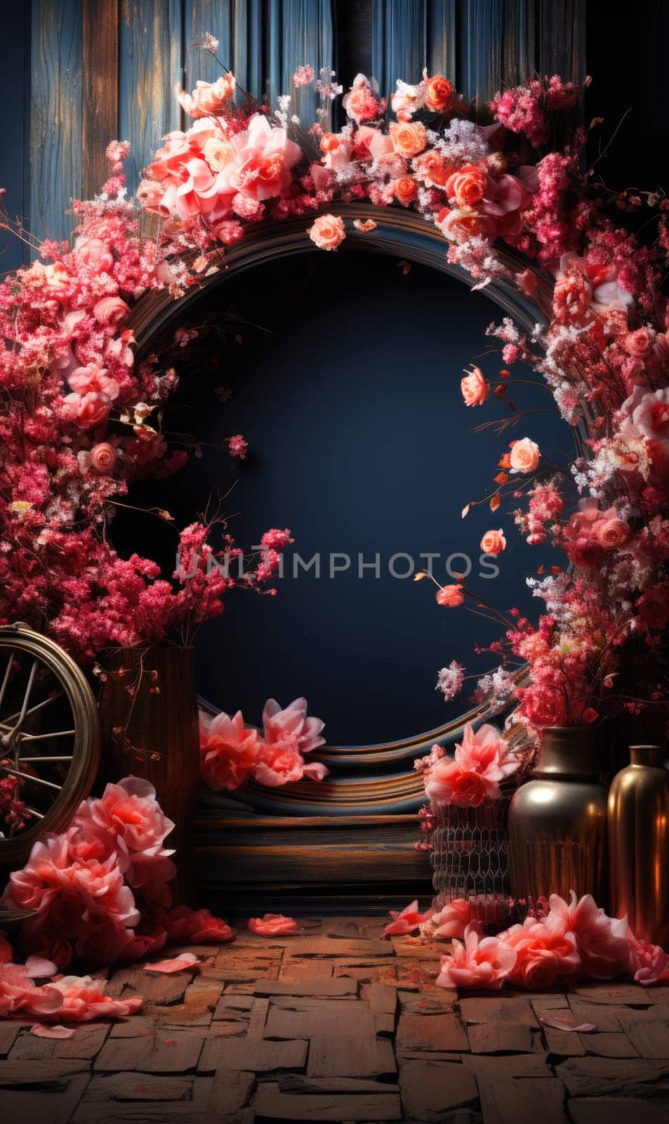 floral hoop digital backdrops. shoot set up with prop Flower and wood backdrop. Flower on hanging round by PeaceYAY