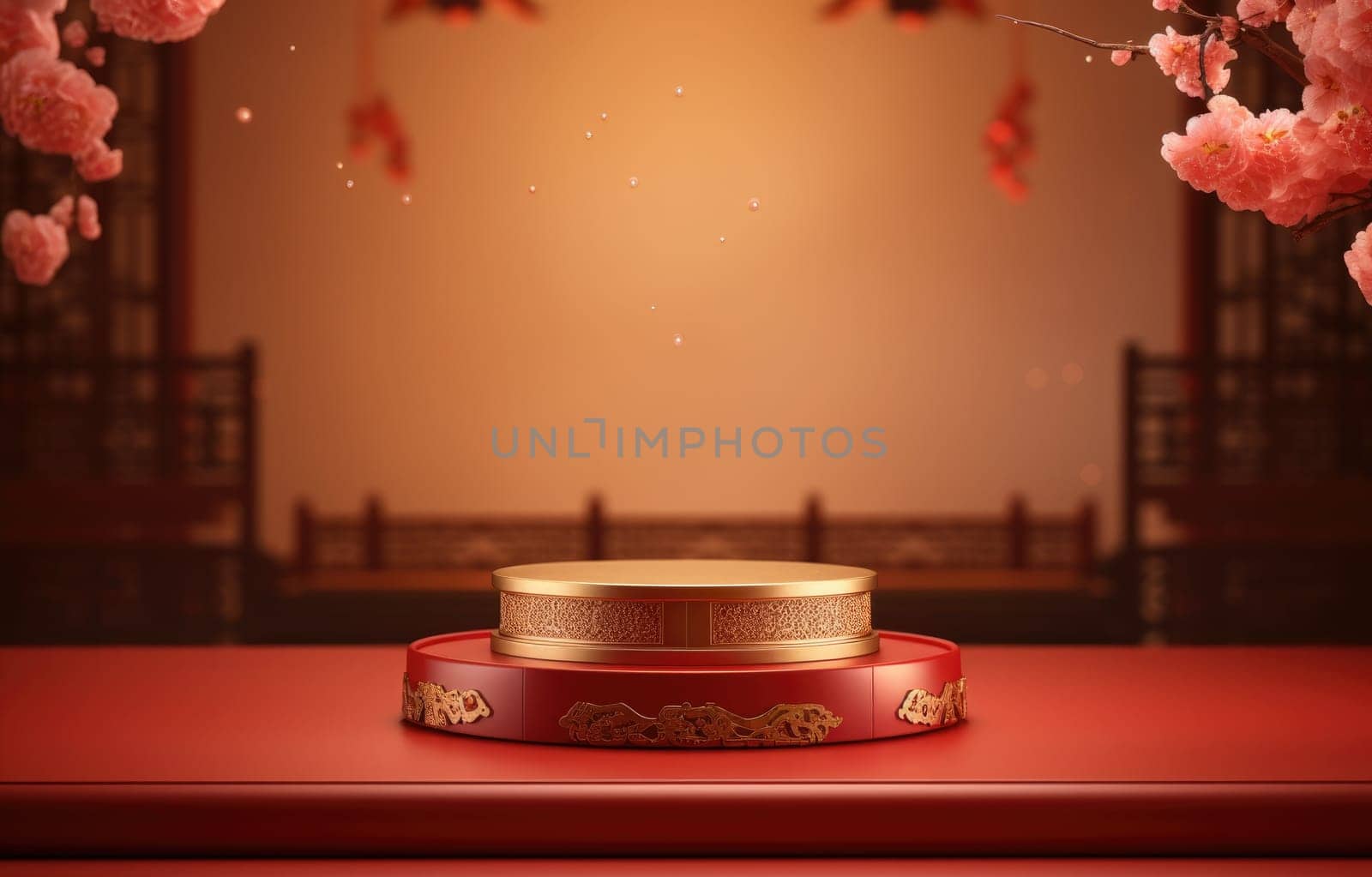 red cylinder podium for products display presentation, Chinese new year, Chinese Festivals, Mid Autumn Festival, poster, greeting card