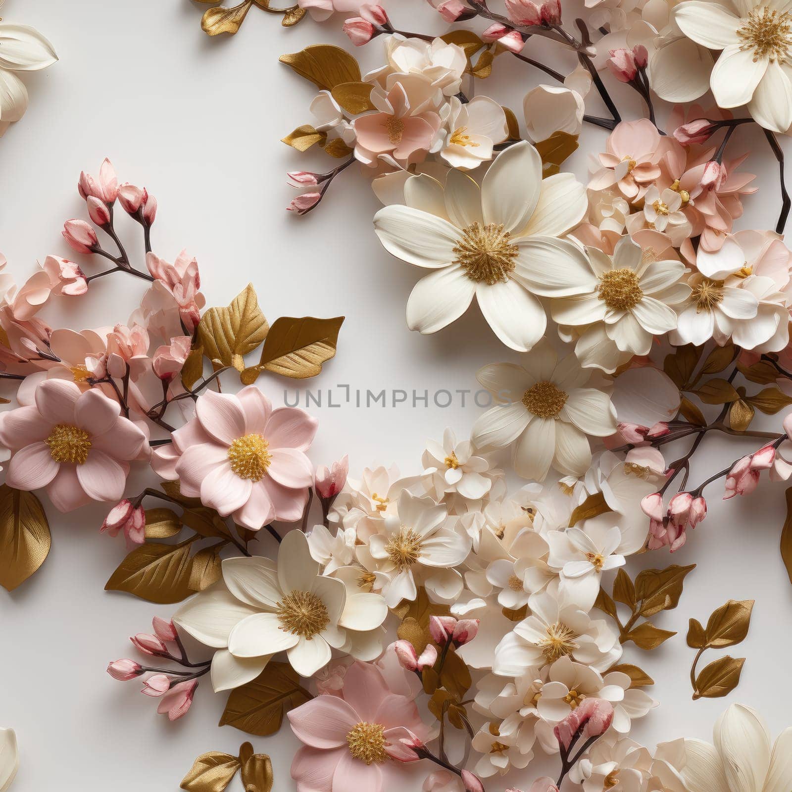 Floral Pattern with colourful big peony flowers, classic baroque peony flowers with petals, leaves and buds, seamless.