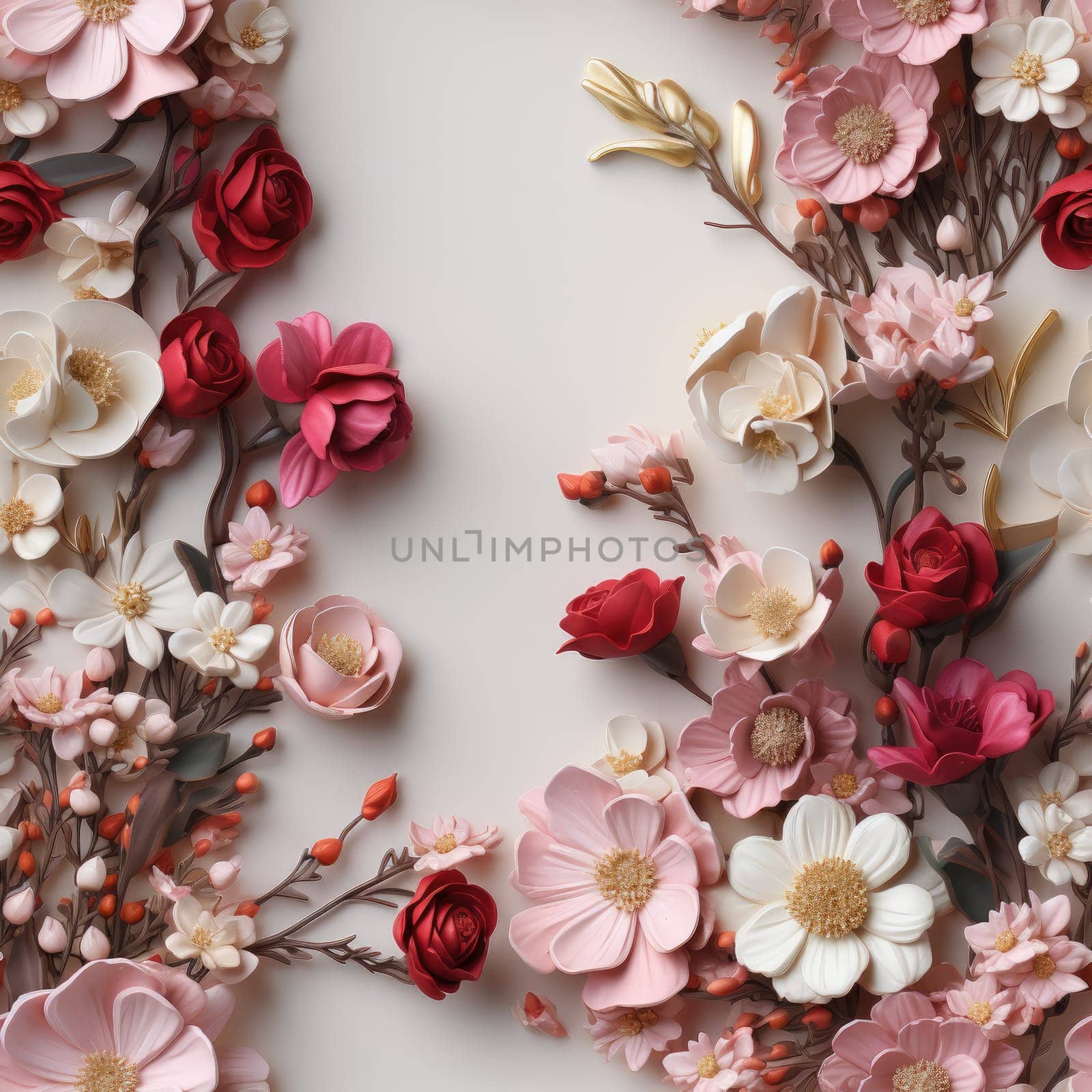 Floral Pattern with colourful big peony flowers, classic baroque peony flowers with petals, leaves and buds, seamless.