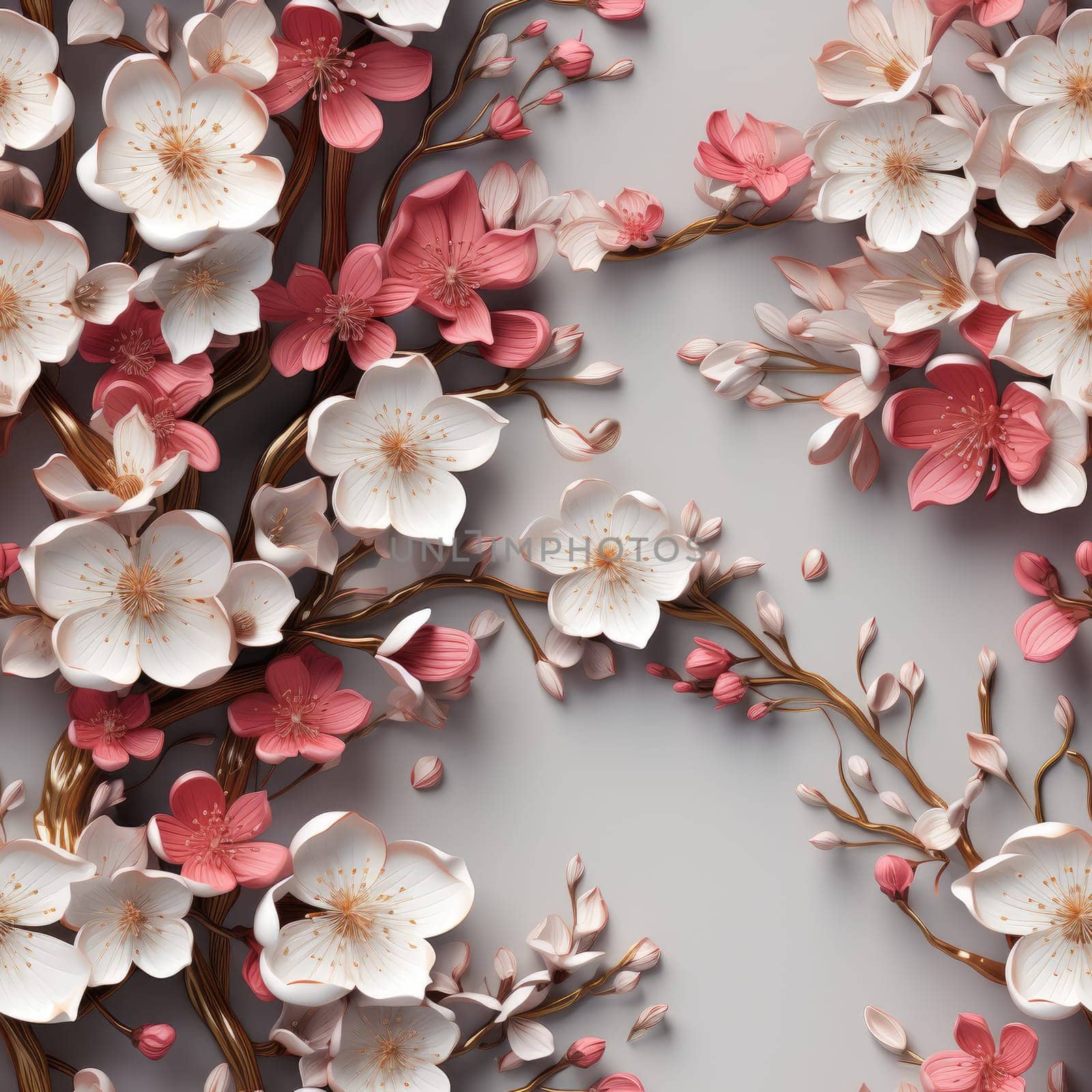 Floral Pattern with colourful big peony flowers, classic baroque peony flowers with petals, leaves and buds, seamless.