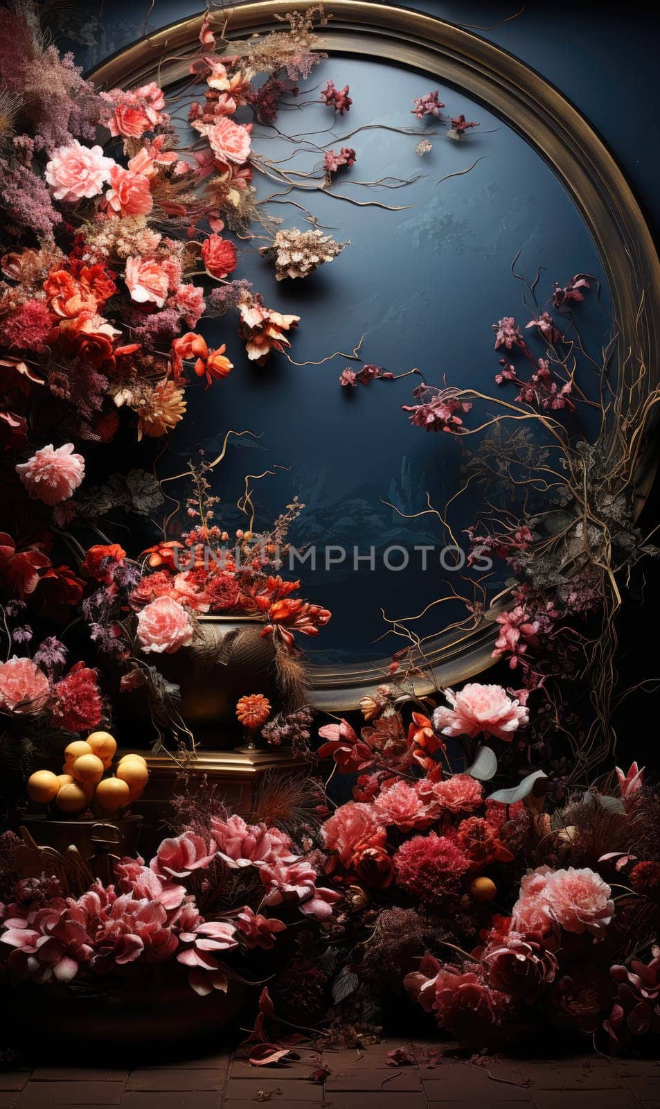 floral hoop digital backdrops. shoot set up with prop Flower and wood backdrop. Flower on hanging round