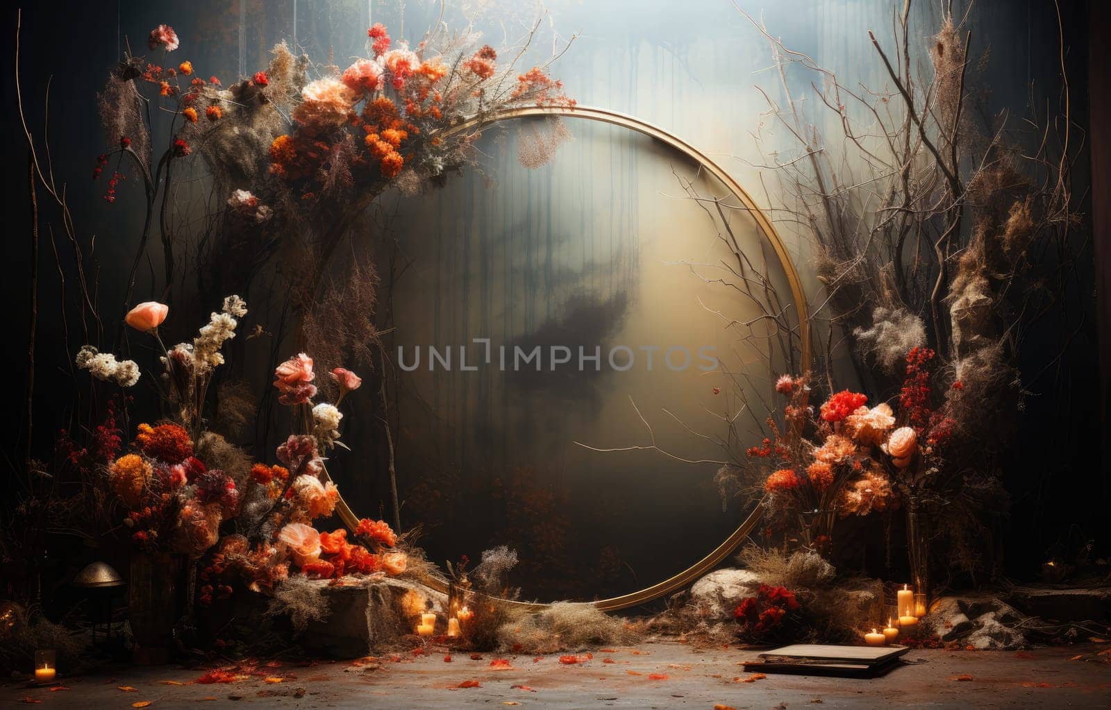 floral hoop digital backdrops. shoot set up with prop Flower and wood backdrop. Flower on hanging round by PeaceYAY