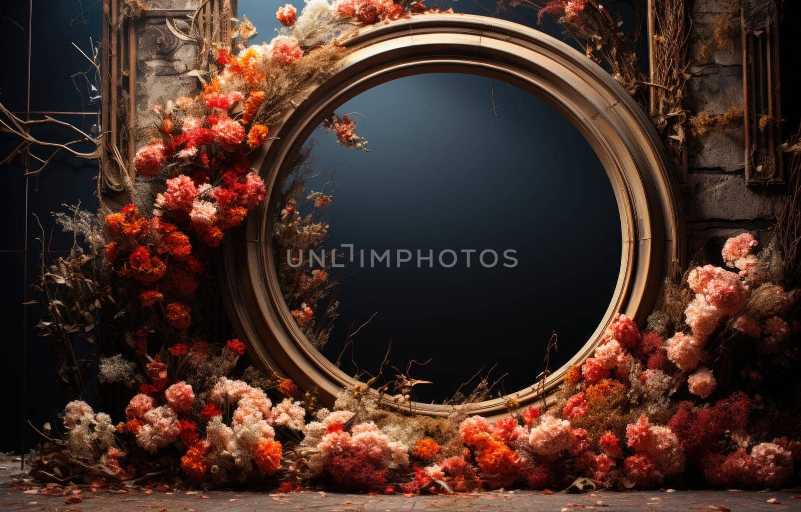 floral hoop digital backdrops. shoot set up with prop Flower and wood backdrop. Flower on hanging round