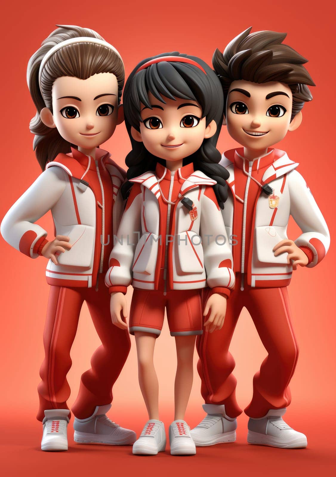 cute of character kids group friends on red chines culture suit of Chinese new year celebration concept with happy and funny by PeaceYAY