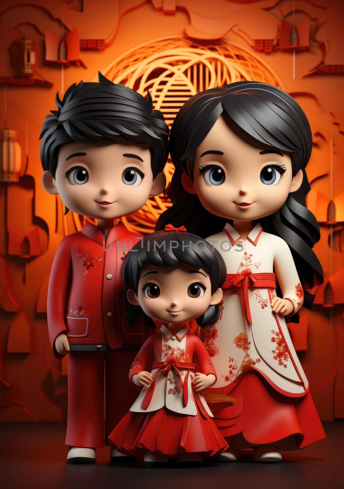 cute of character kids group friends on red chines culture suit of Chinese new year celebration concept with happy and funny by PeaceYAY