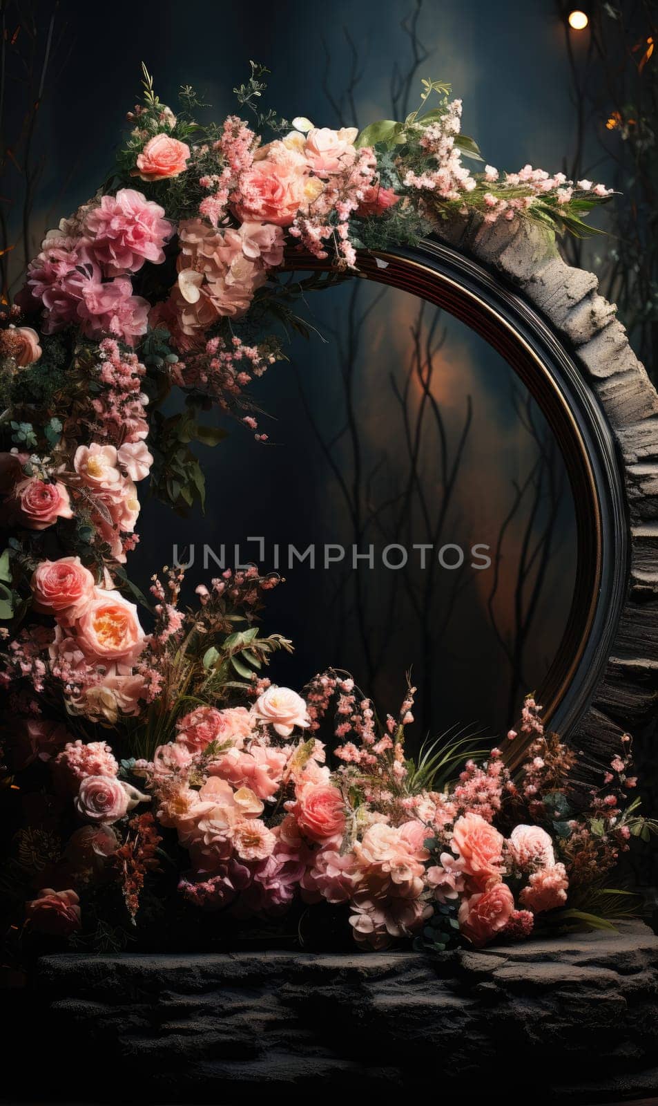 floral hoop digital backdrops. shoot set up with prop Flower and wood backdrop. Flower on hanging round