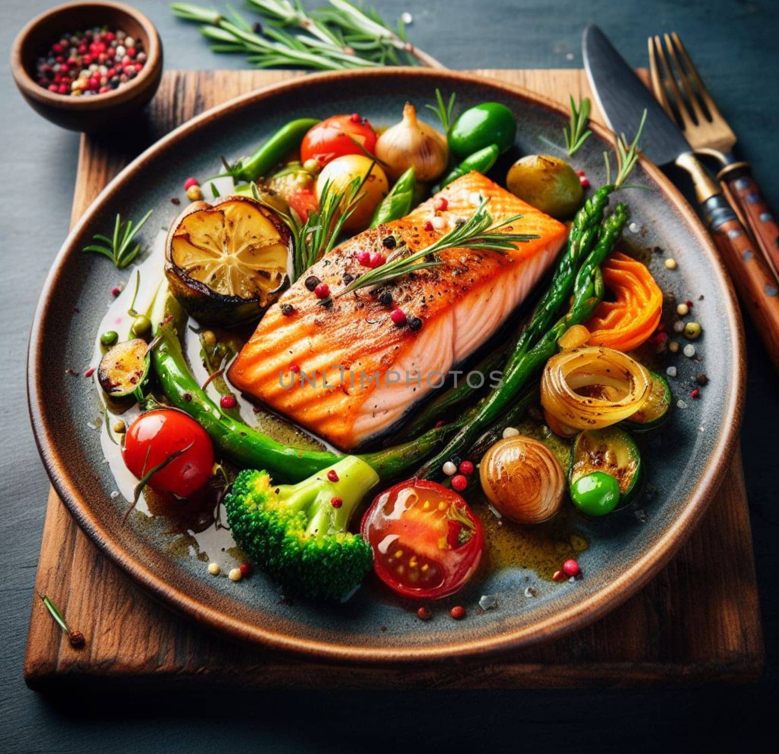 grilled wild salmon with steamed vegetables lunch menu ketogenic healthy eating by verbano