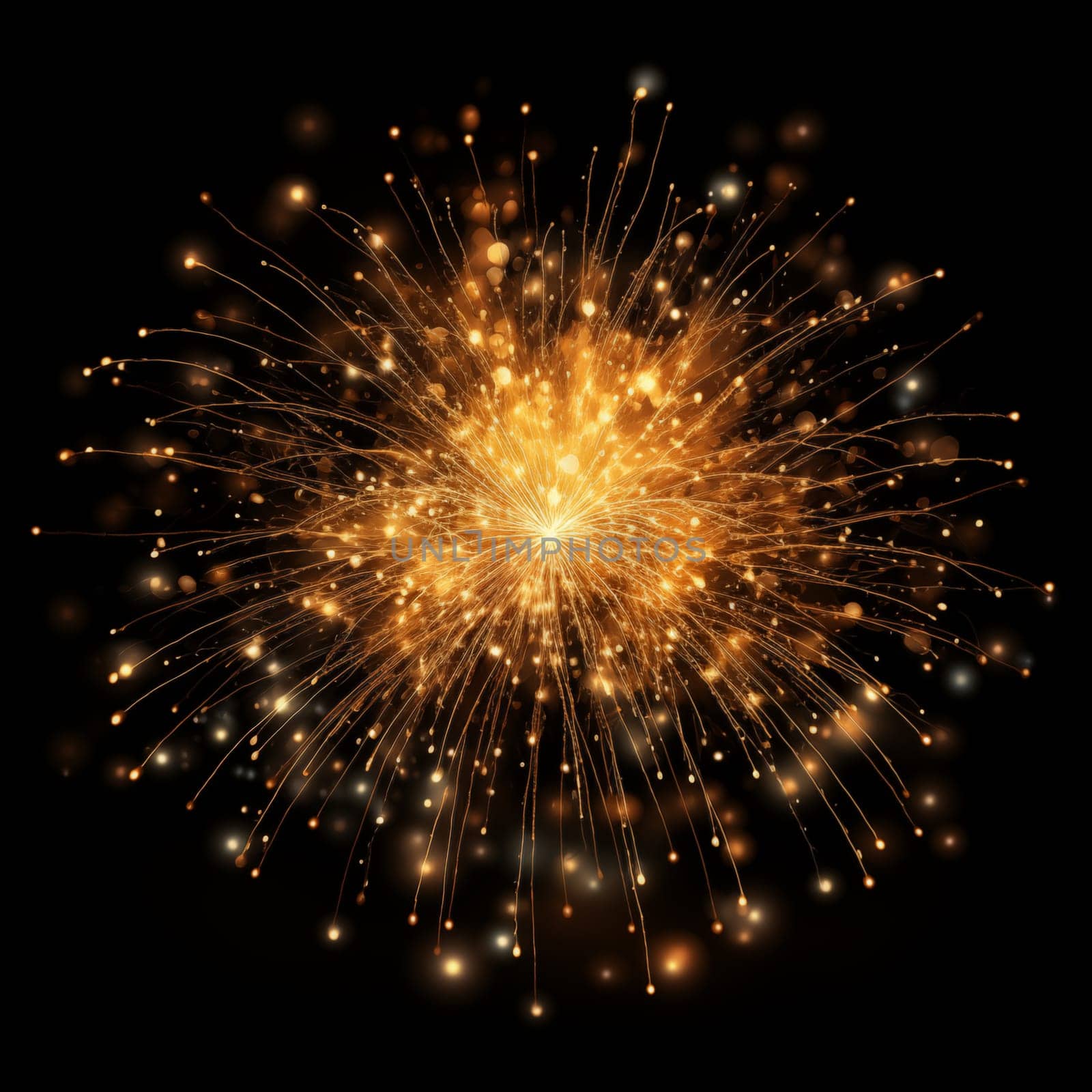 Golden fireworks on black background isolated by Zakharova