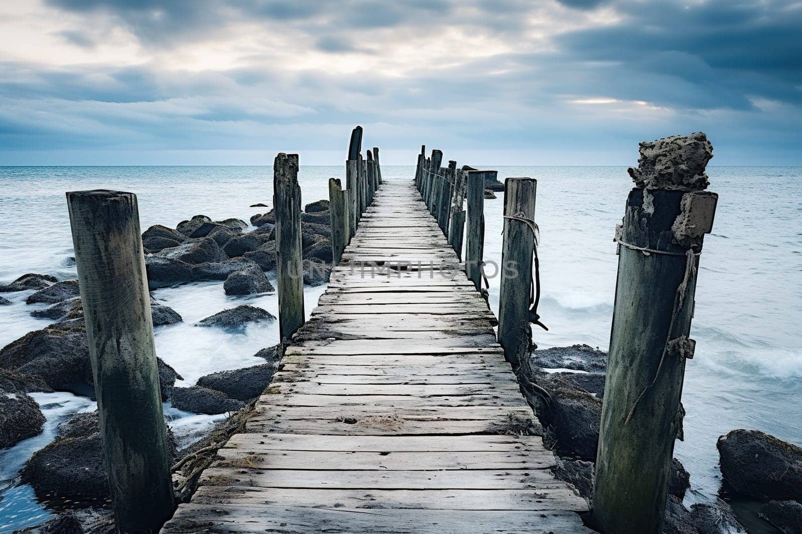 An old wooden pier going out to sea.