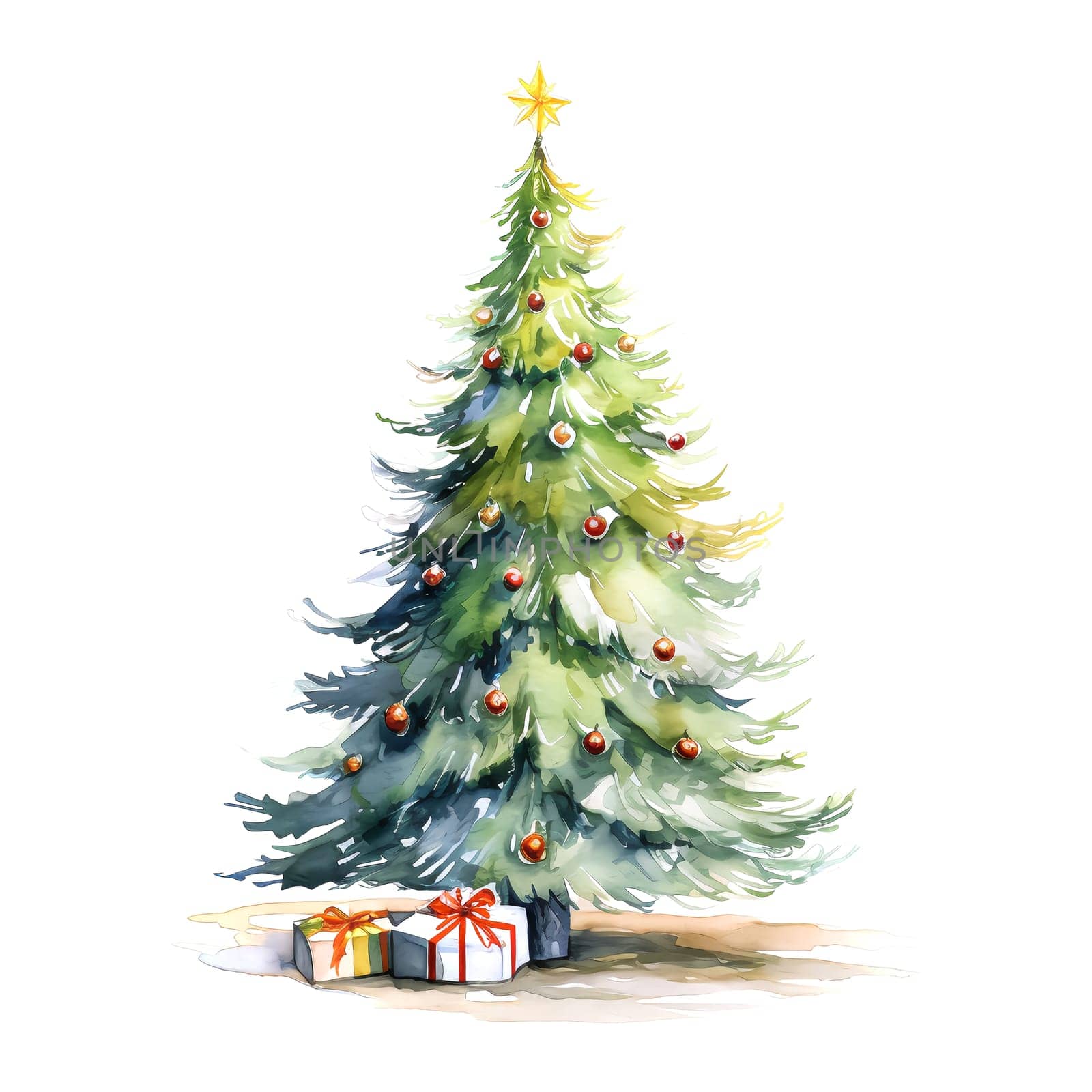 Watercolor Christmas Trees. Clipart is a great choice for creating cards, invitations, party supplies and decorations. AI generated.