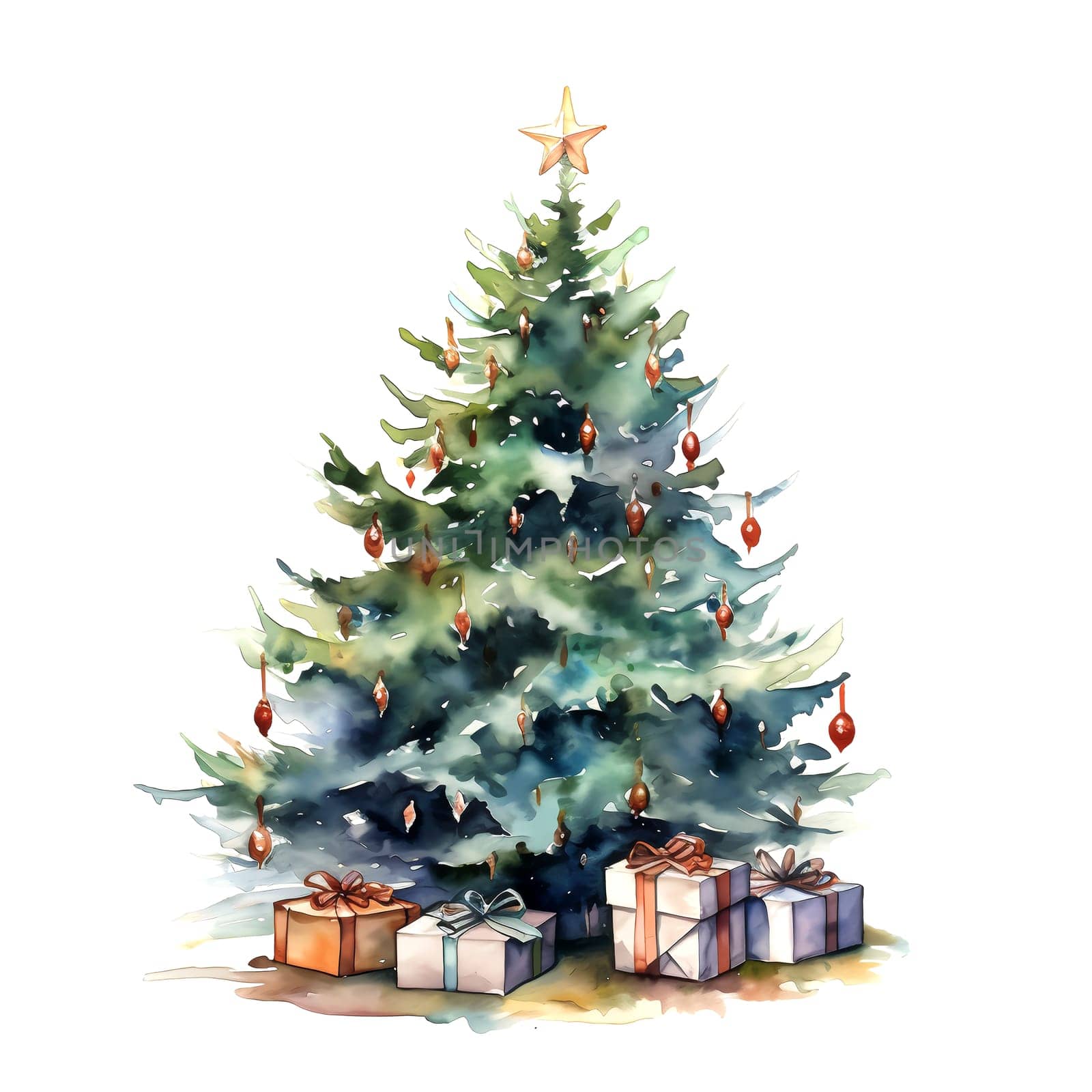 Watercolor Christmas Trees. Clipart. AI generated. by AndreyKENO