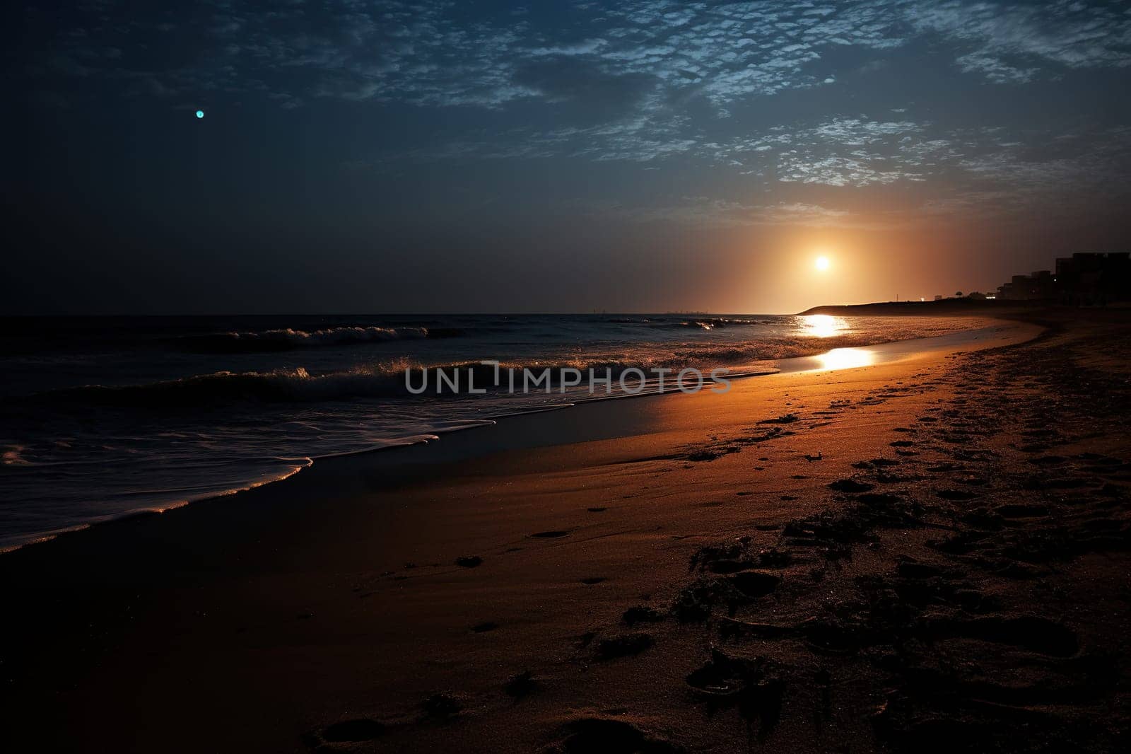 Beautiful landscape of the evening beach.