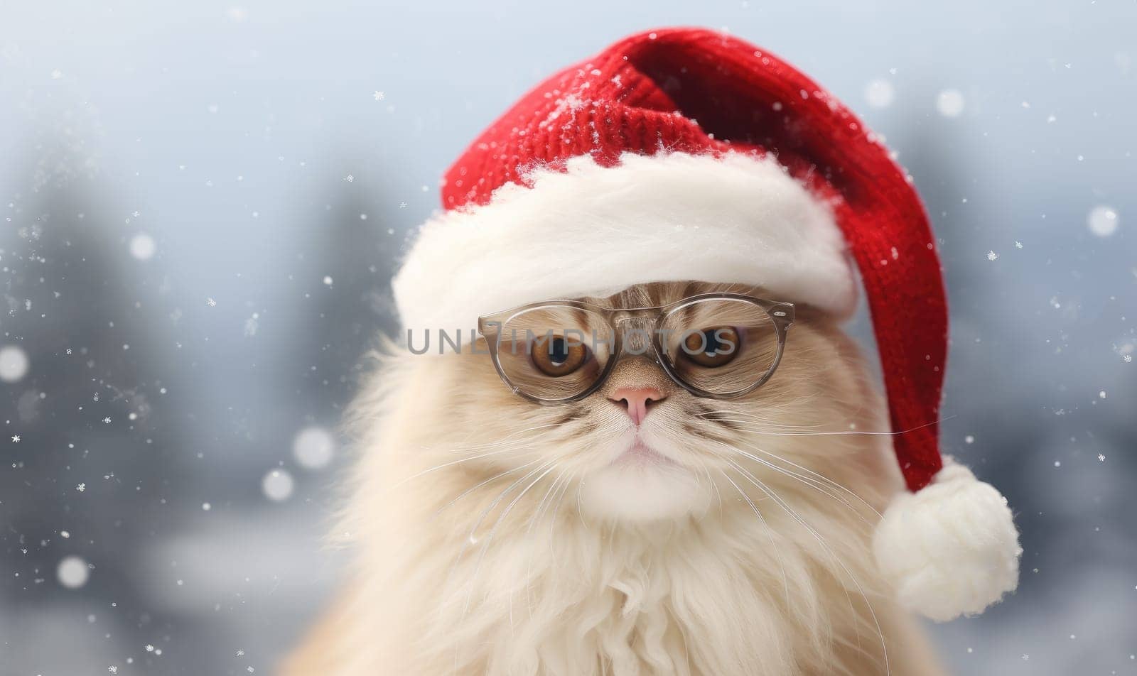 Cat in a red Santa Claus hat.  by palinchak