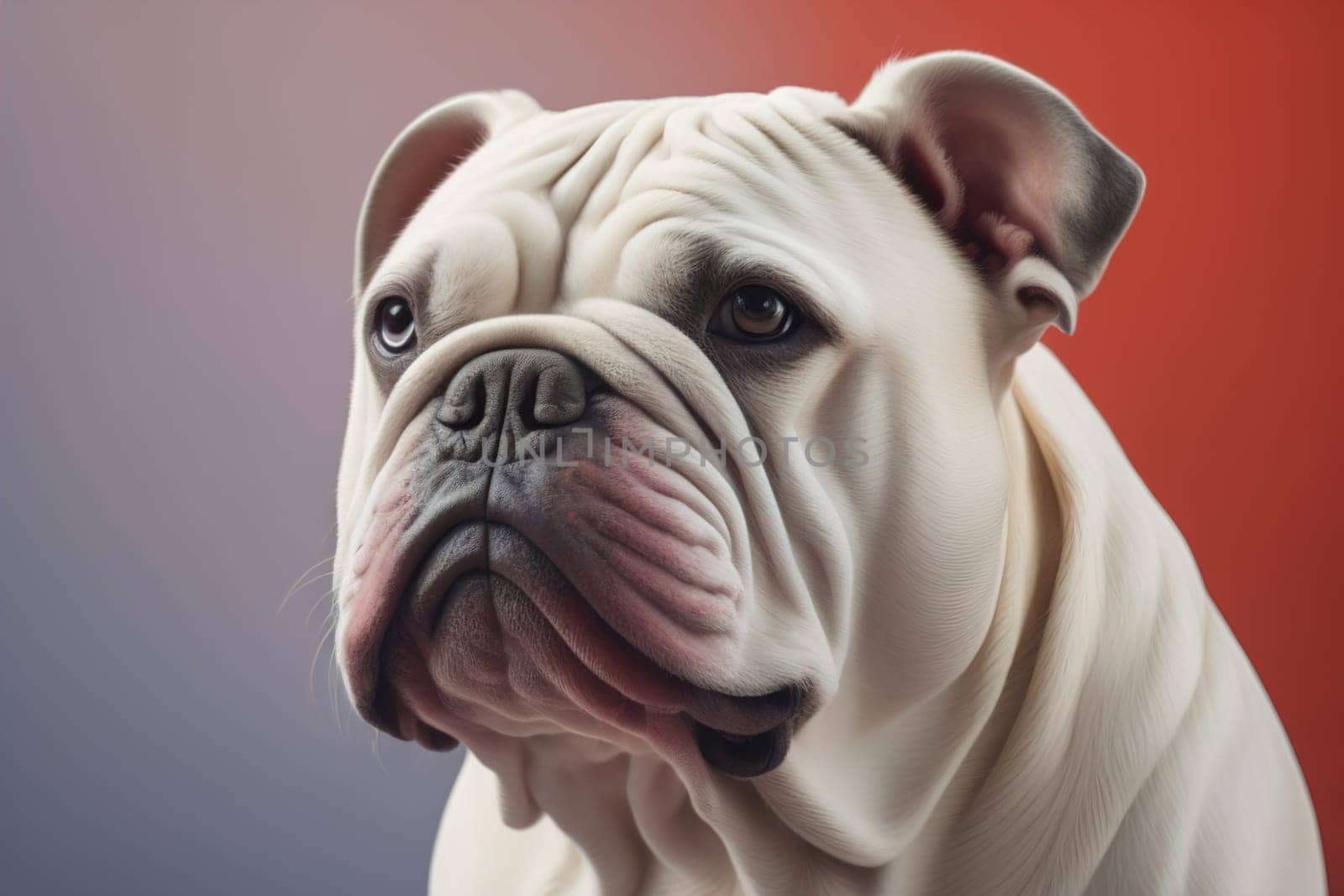 Portrait of a dog breed English Bulldog on a solid color background. ai generative