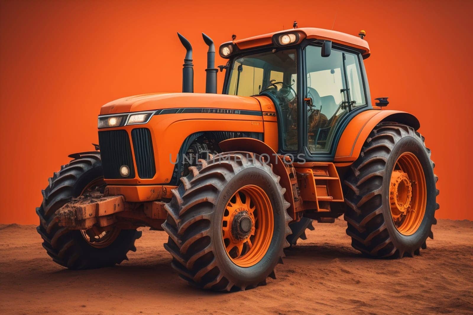 Modern tractor on a colored background. ai generative