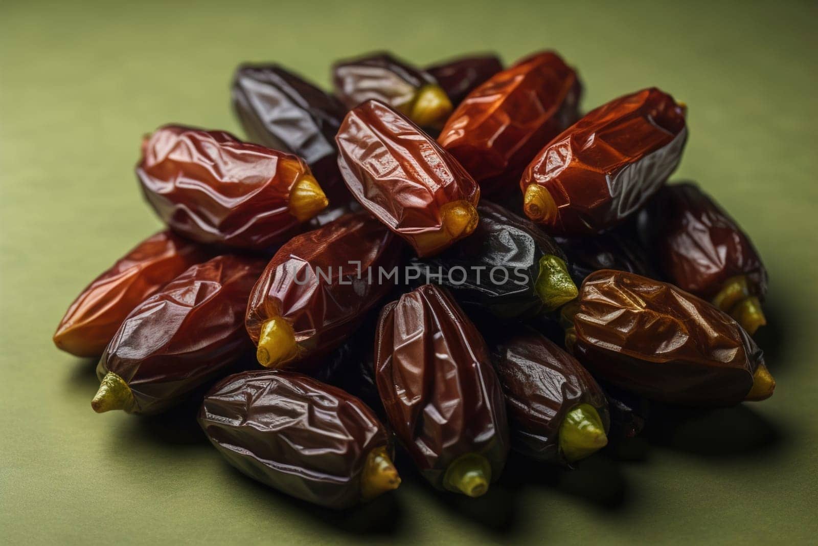 Dried fruits of date palm on a solid color background. Toned. ai generative by sanisra