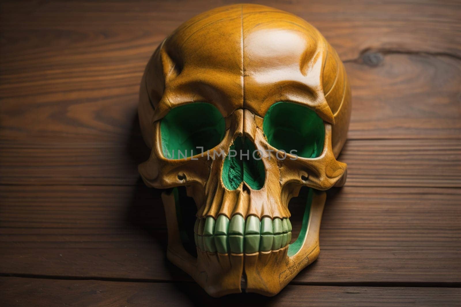 human skull on solid color background. Halloween concept. Close up. ai generative