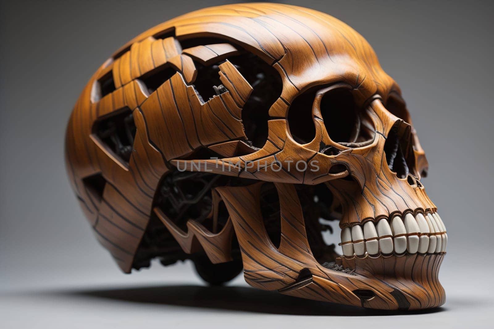 human skull on solid color background. Halloween concept. Close up. ai generative