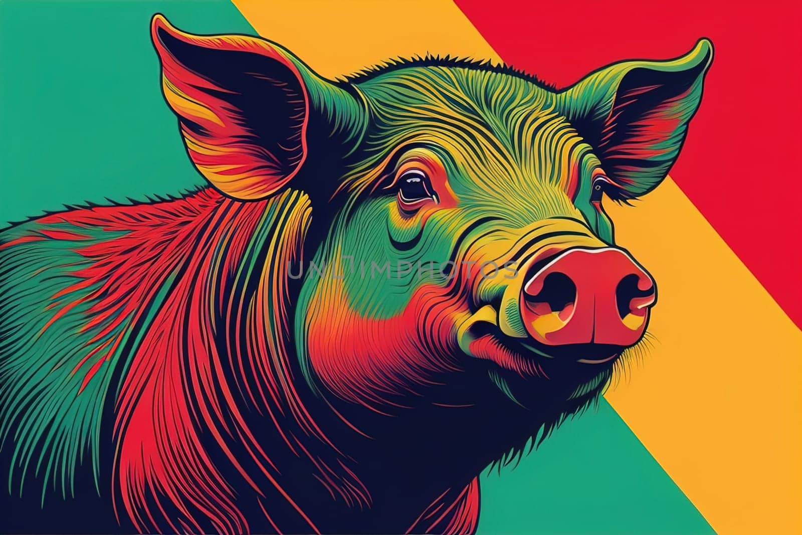 Pig head. Colorful vector illustration. Isolated on a solid color background. generative ai