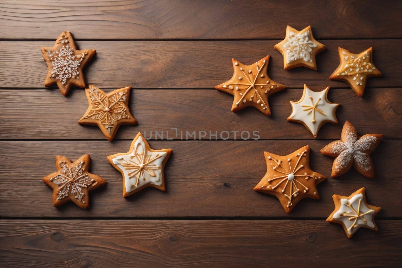 Cookies on a wooden table. Top view. ai generative by sanisra