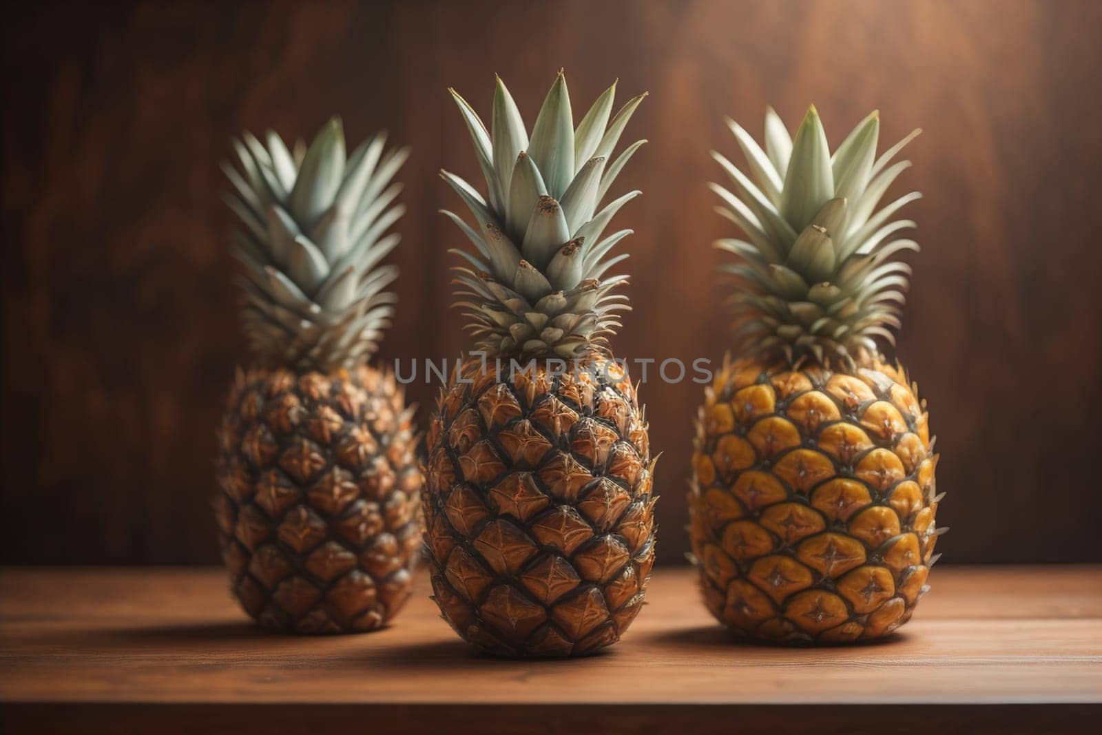 Pineapples on a wooden background. ai generative