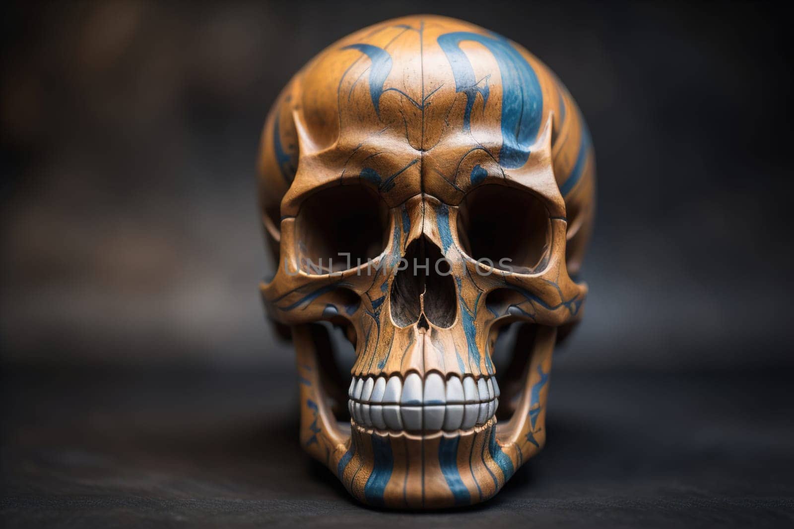 human skull on solid color background. Halloween concept. Close up. ai generative by sanisra