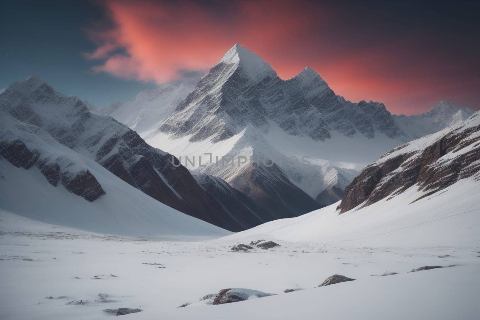 Mountains and snow-capped peaks of the Caucasus Mountains. ai generative