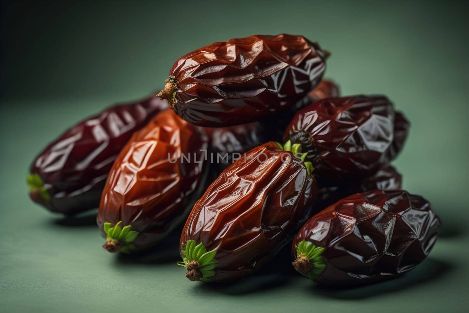Dried fruits of date palm on a solid color background. Toned. ai generative by sanisra