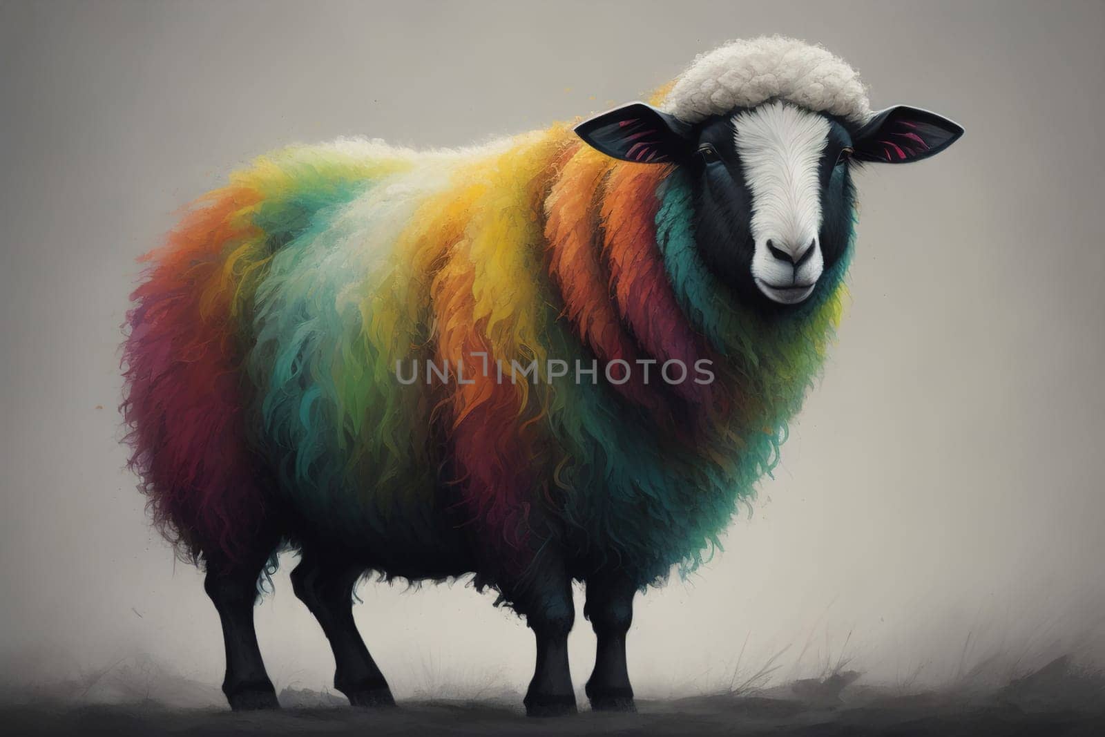 Sheep on a solid color background. Photo in old color image style. ai generative by sanisra