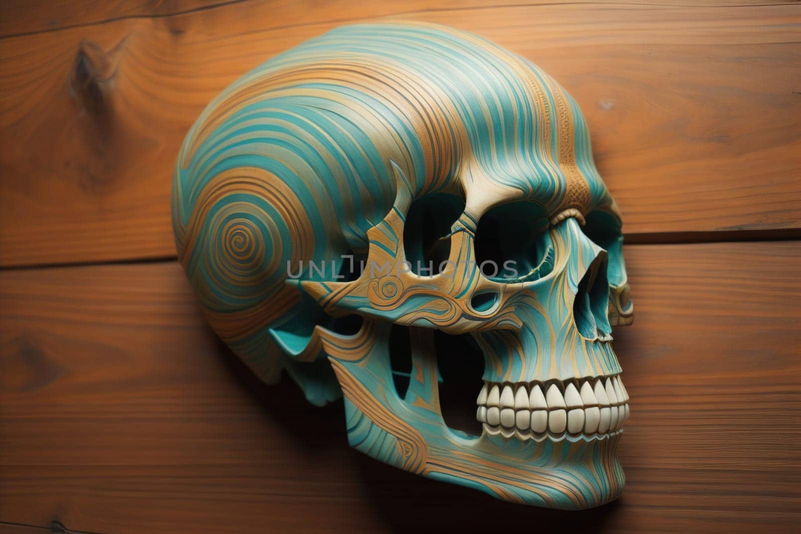 human skull on solid color background. Halloween concept. Close up. ai generative by sanisra